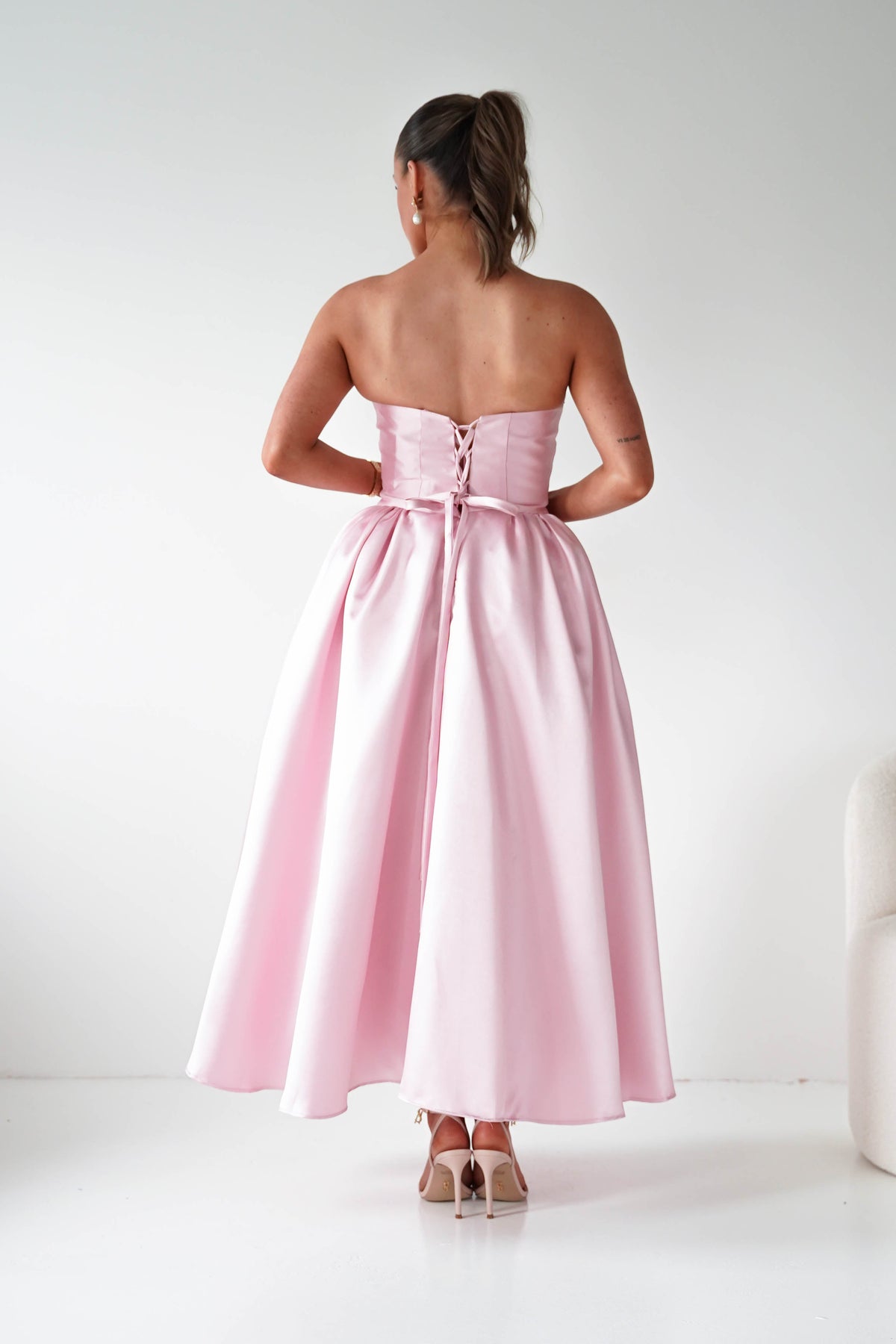 Phoebe Sweetheart Strapless Midi Dress | Pink-Oh Hello Clothing
