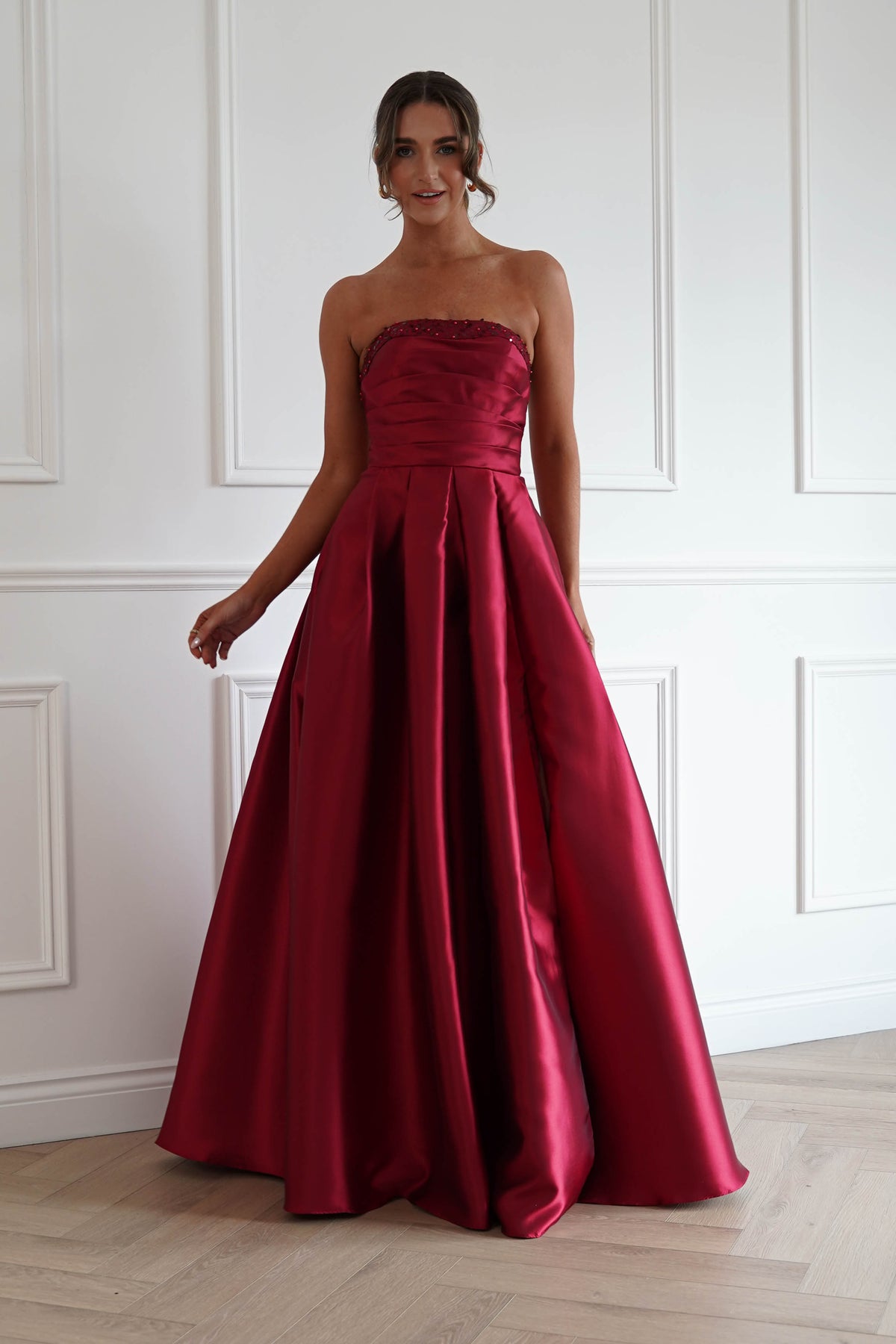 Polaris A-line Strapless Maxi Gown | Red