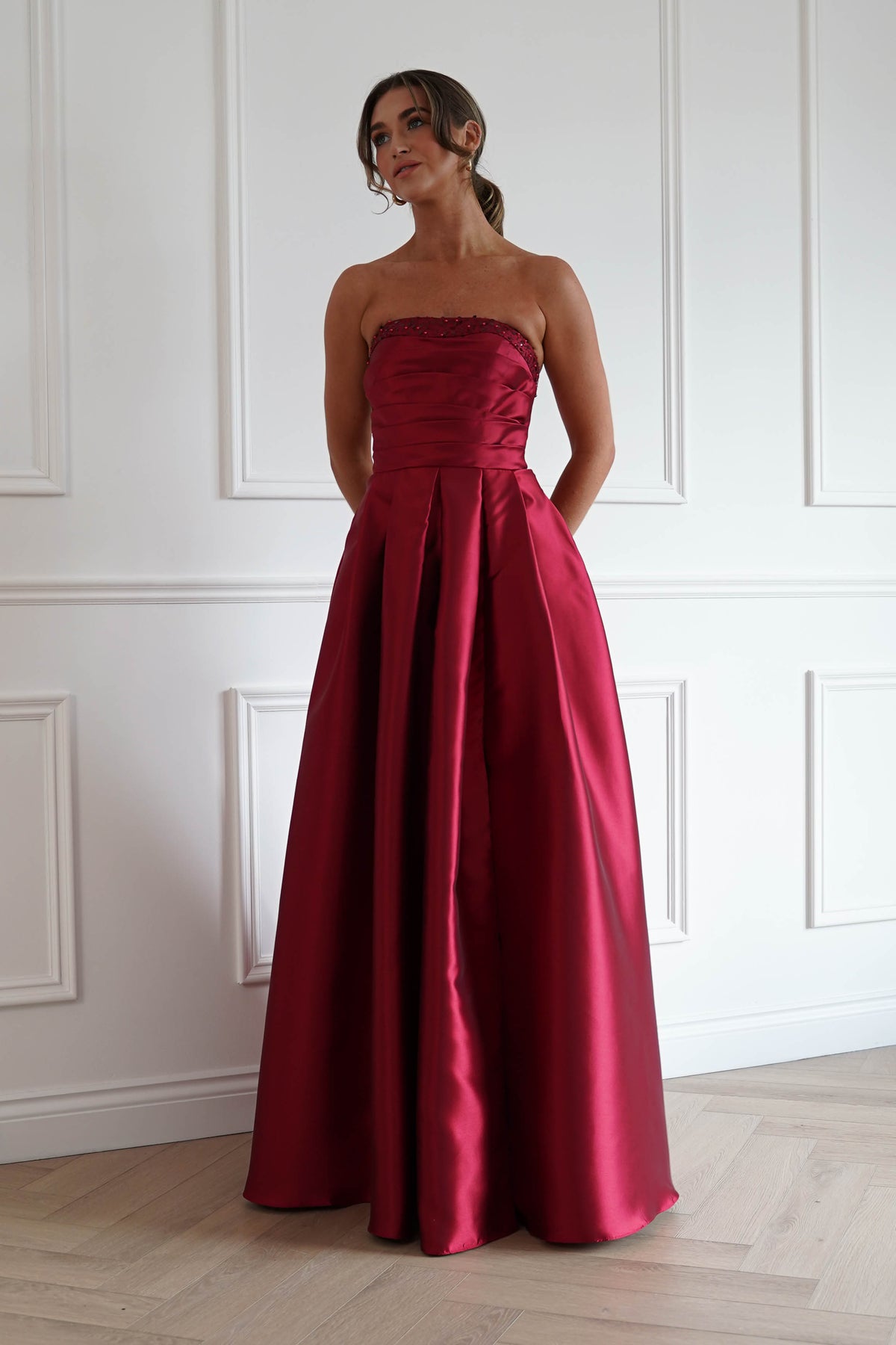Polaris A-line Strapless Maxi Gown | Red