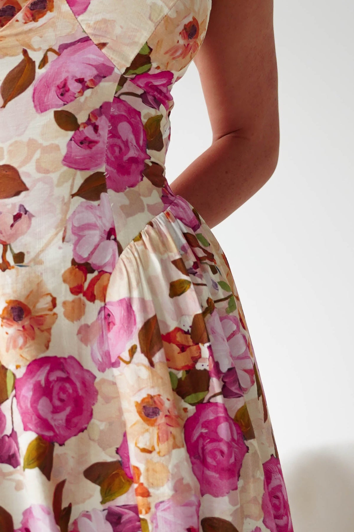 Primrose Floral Print Halterneck Maxi Dress | Pink/Orange-Oh Hello Clothing