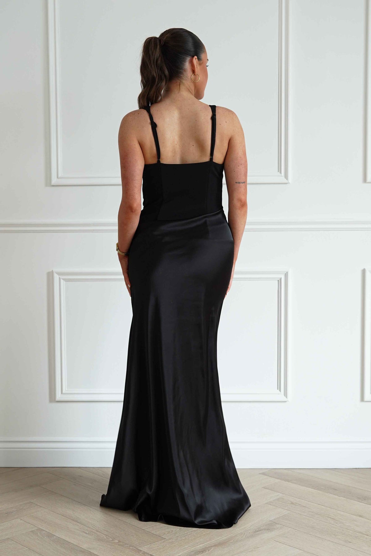 Rachel Structured Draped Maxi Dress | Black-Oh Hello Clothing