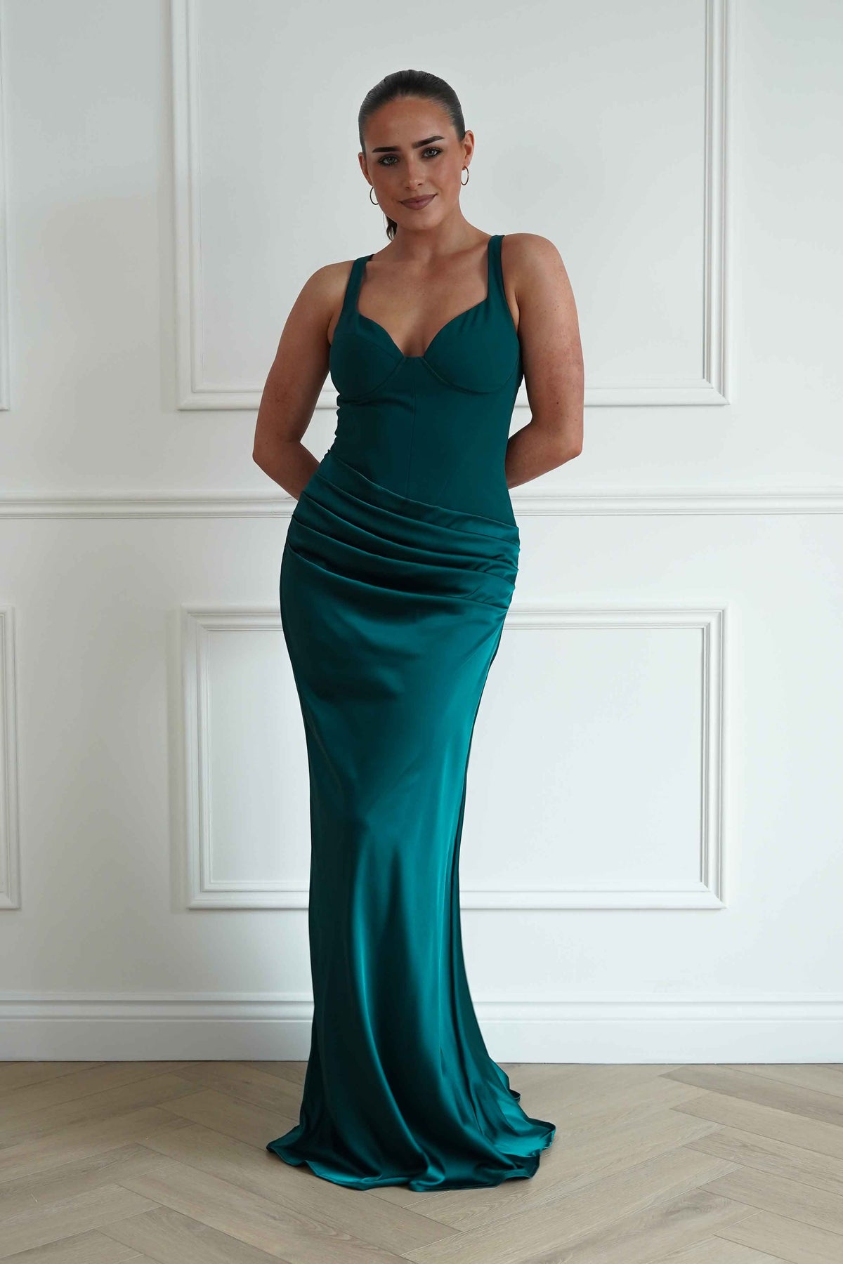 Rachel Structured Draped Maxi Dress | Emerald Green-Oh Hello Clothing