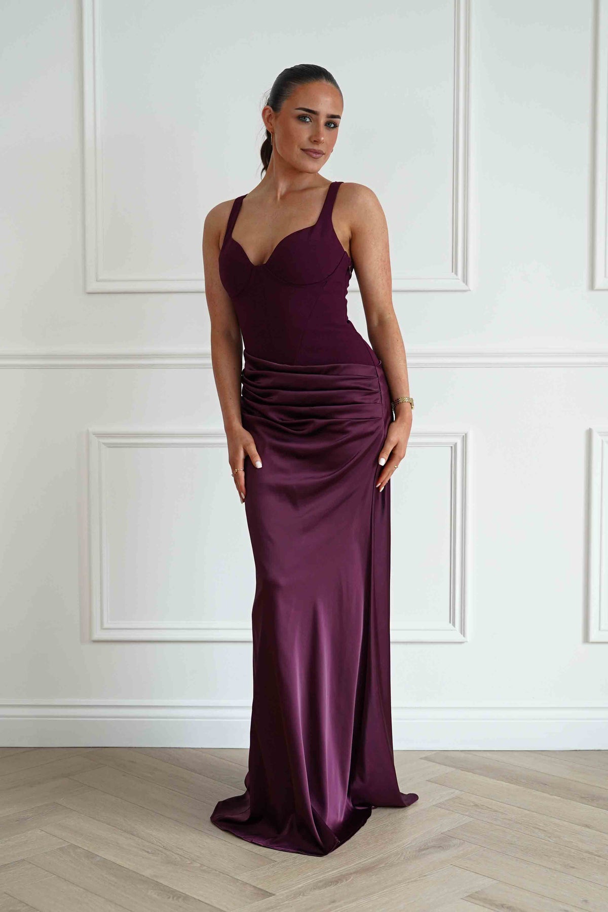 Rachel Structured Draped Maxi Dress | Plum-Oh Hello Clothing