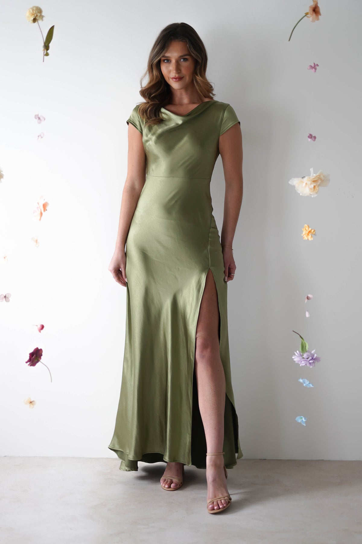 Ramona Soft Satin Maxi Dress | Olive-Oh Hello Clothing