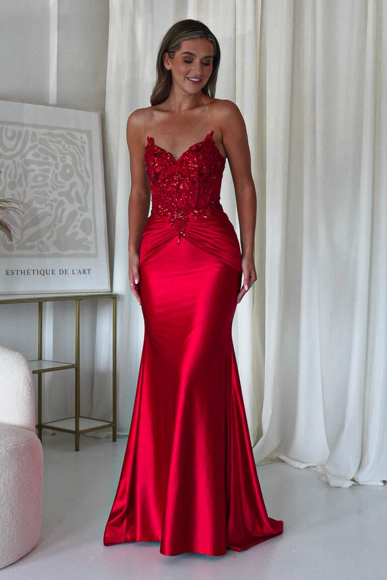 Raquel Bodycon Embellished Gown | Red-Oh Hello Clothing