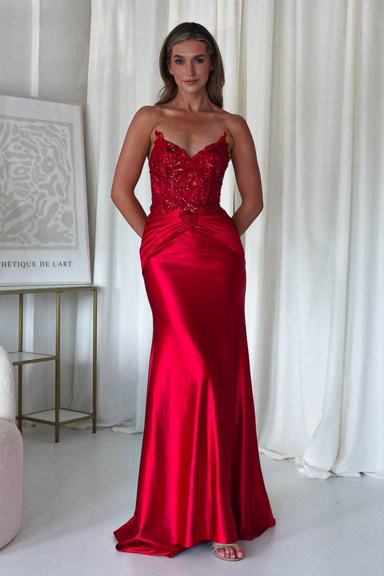 Raquel Bodycon Embellished Gown | Red-Oh Hello Clothing