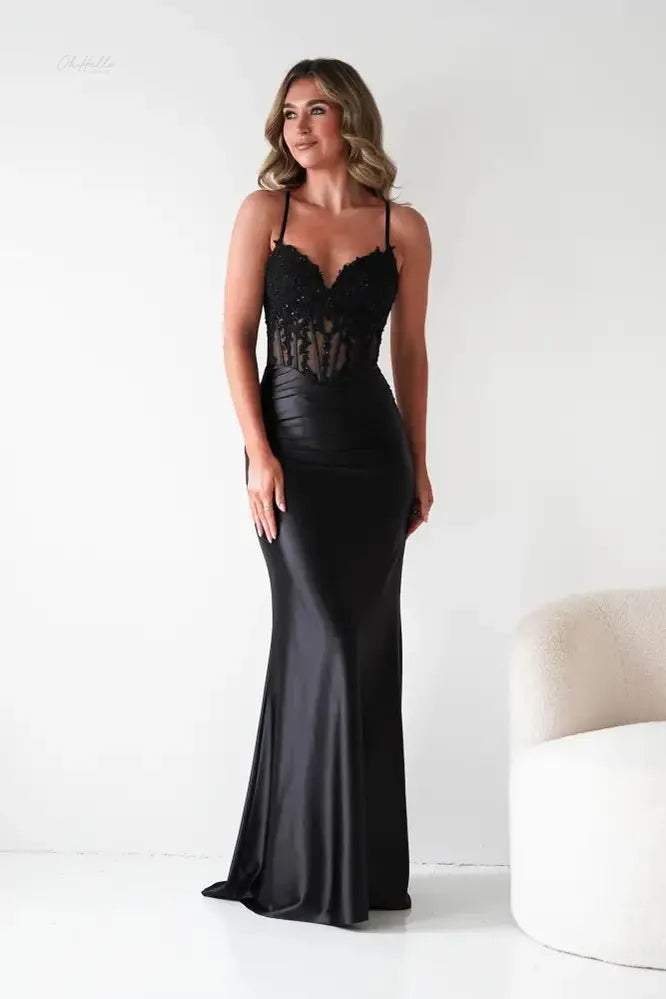 Raya Embellished Corset Gown | Black-Oh Hello Clothing