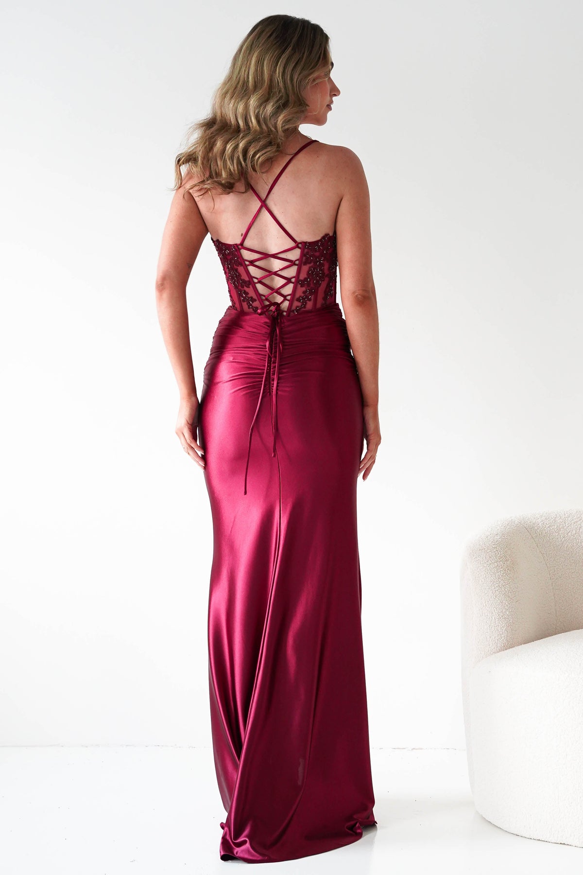 Raya Embellished Corset Gown | Dark Red-Oh Hello Clothing