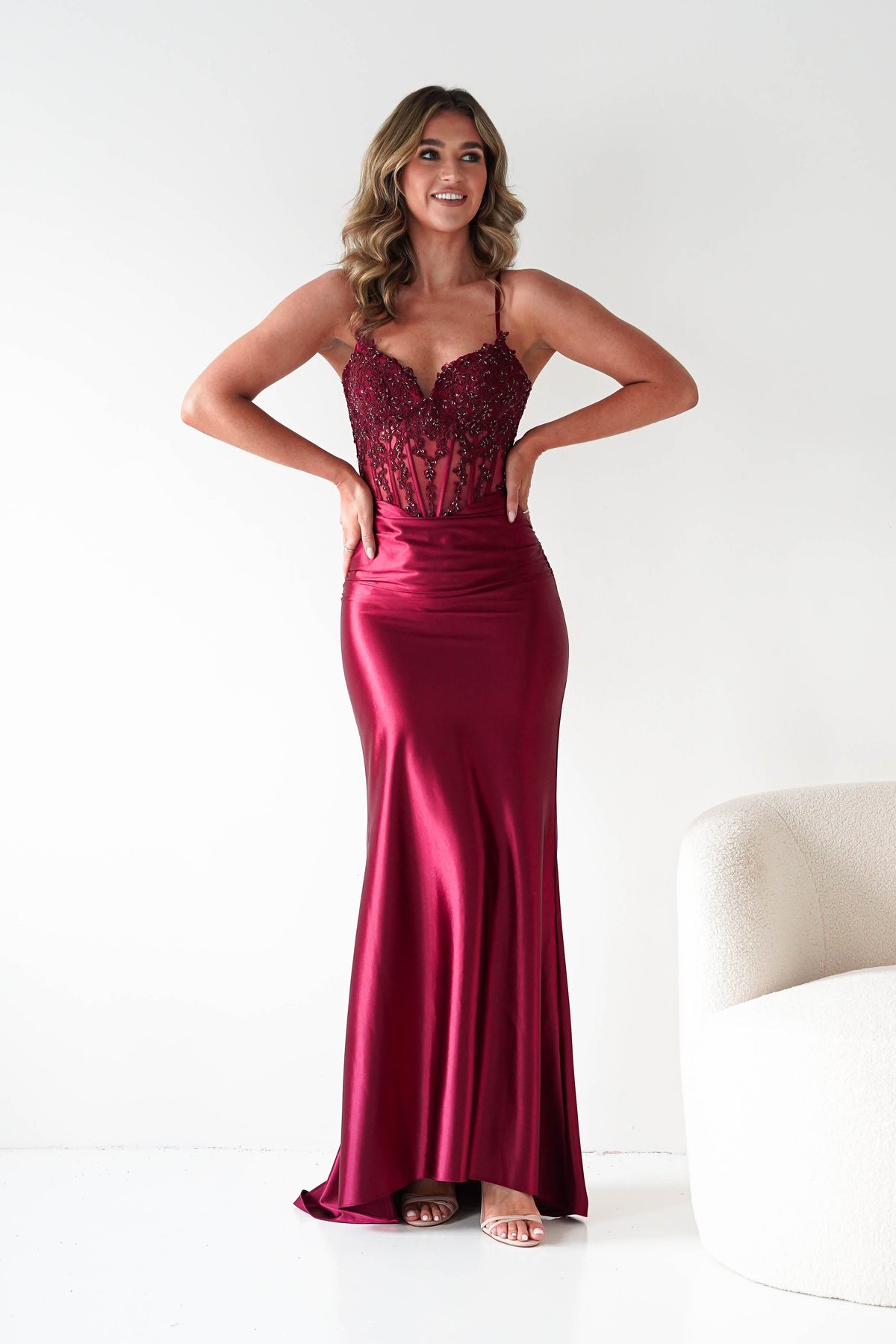 Raya Embellished Corset Gown | Dark Red-Oh Hello Clothing