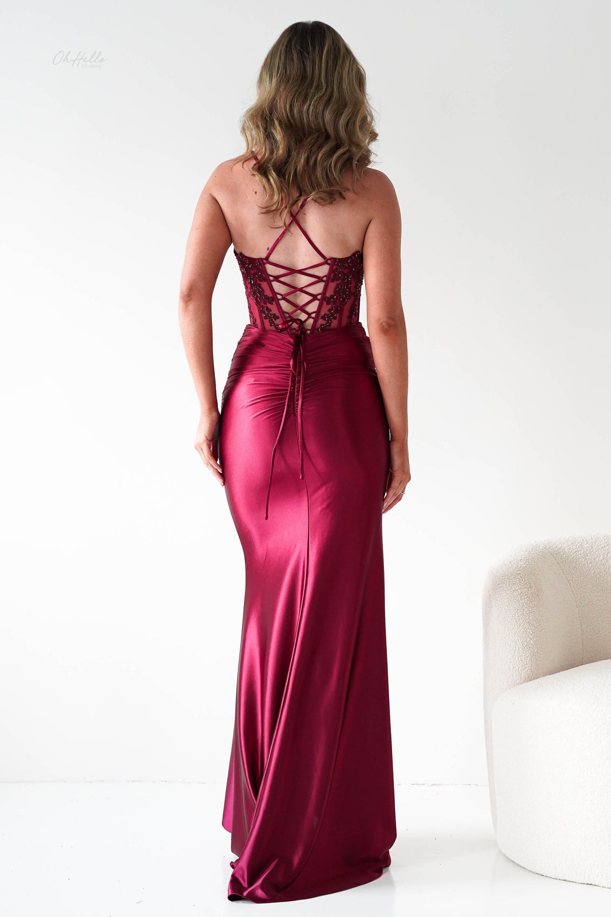 Raya Embellished Corset Gown | Dark Red-Oh Hello Clothing