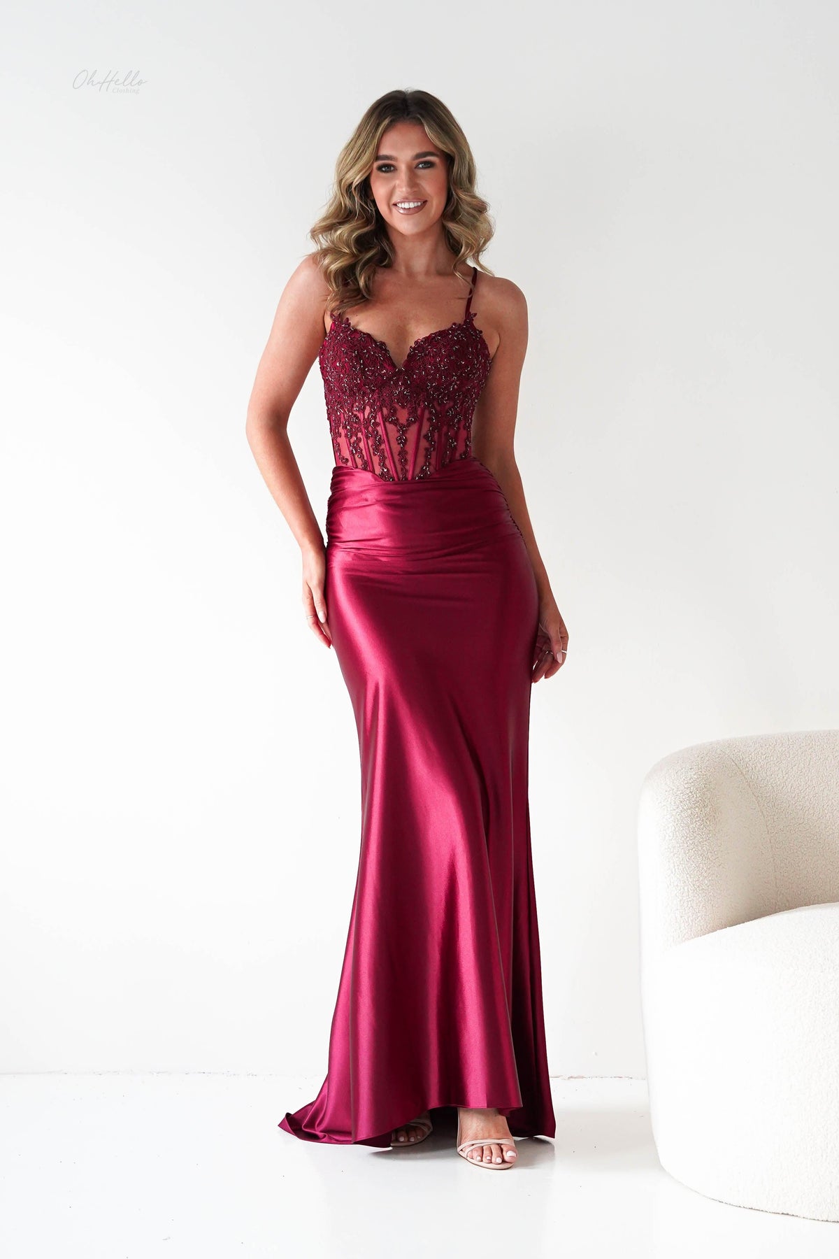 Raya Embellished Corset Gown | Dark Red-Oh Hello Clothing