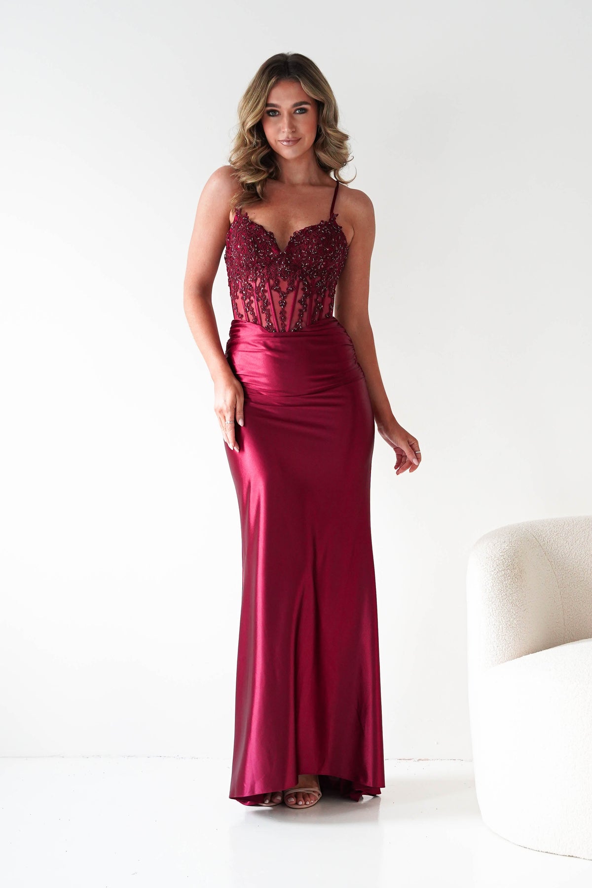 Raya Embellished Corset Gown | Dark Red-Oh Hello Clothing