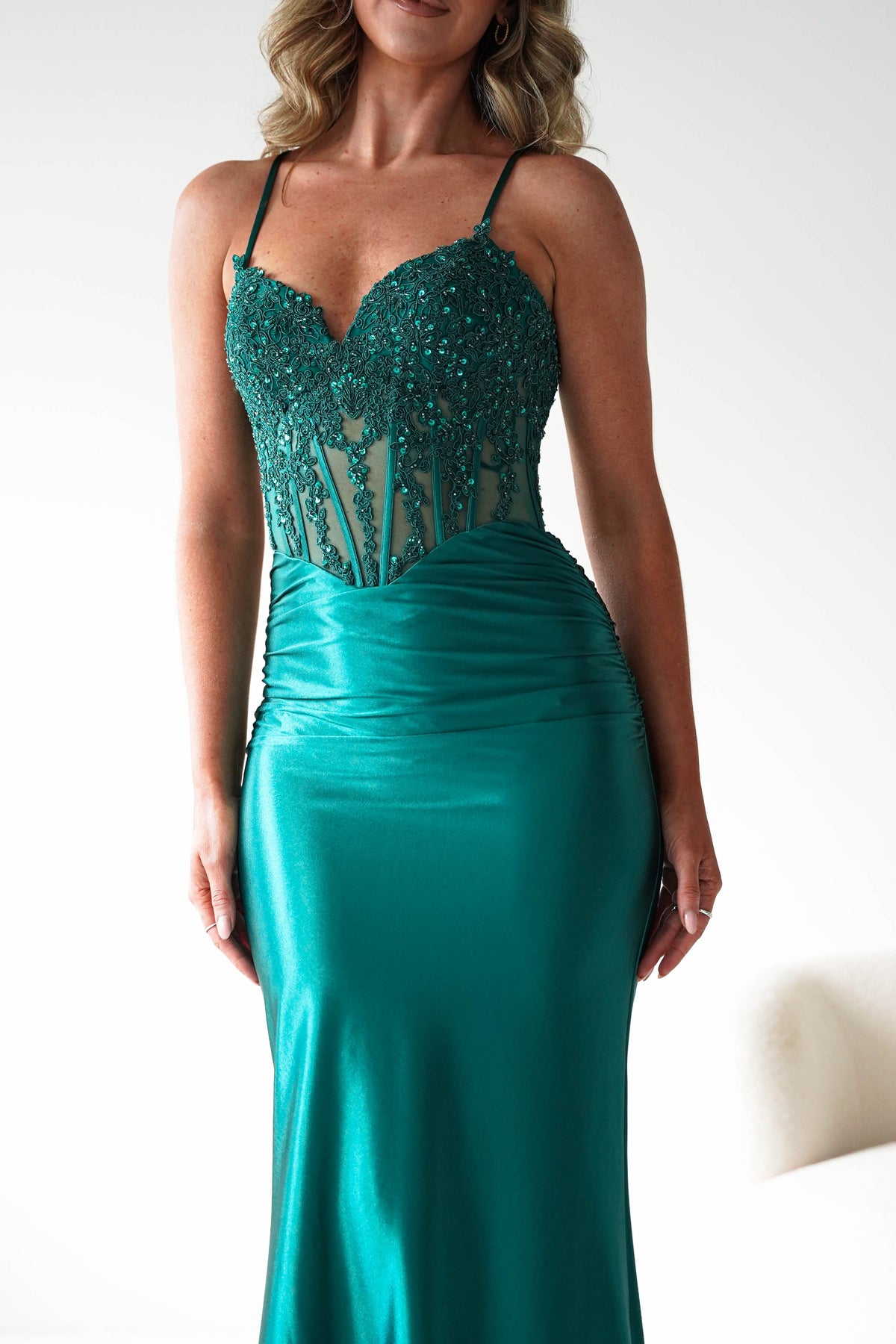 Raya Embellished Corset Gown | Emerald Green-Oh Hello Clothing