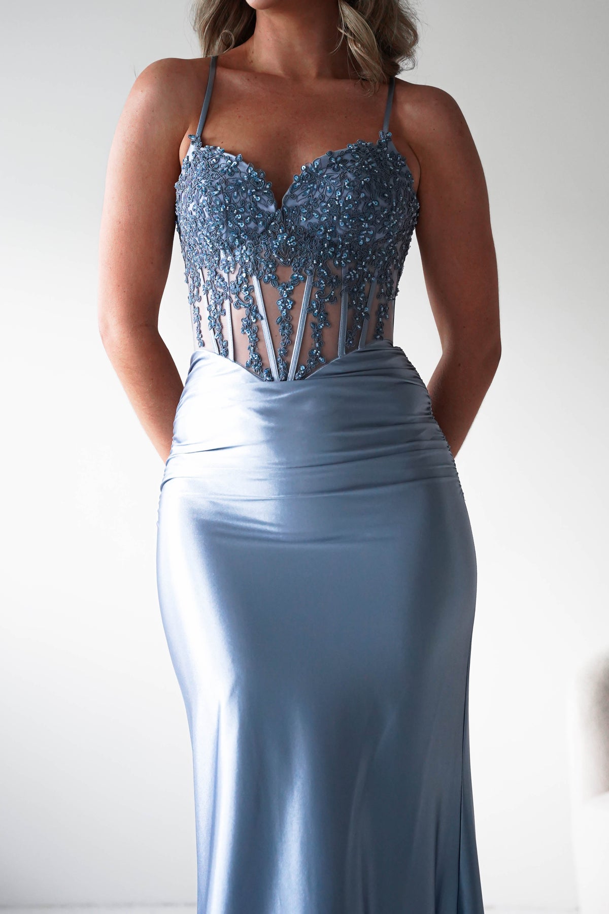 Raya Embellished Corset Gown | Light Blue-Oh Hello Clothing