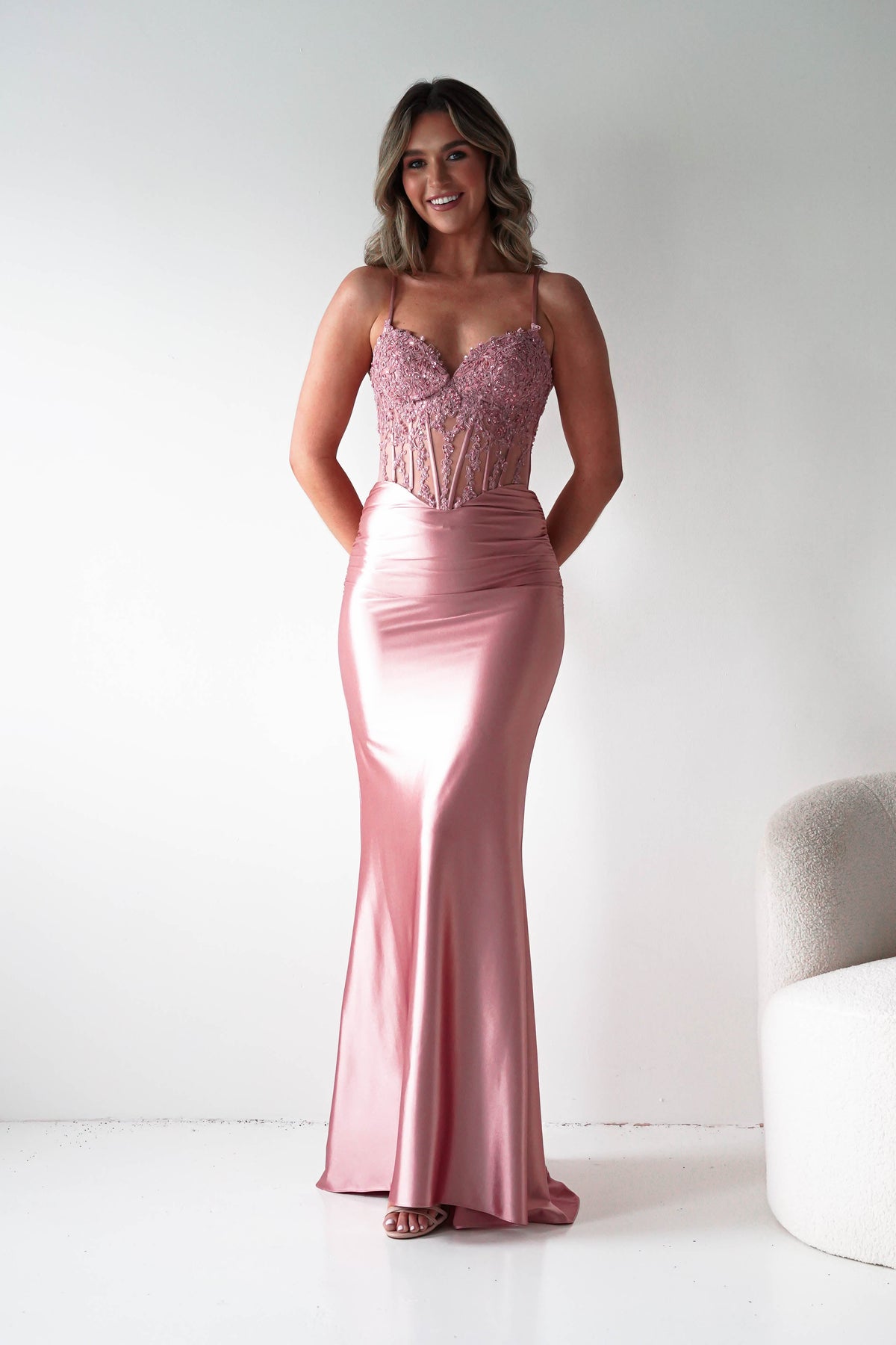 Raya Embellished Corset Gown | Pink Rose-Oh Hello Clothing