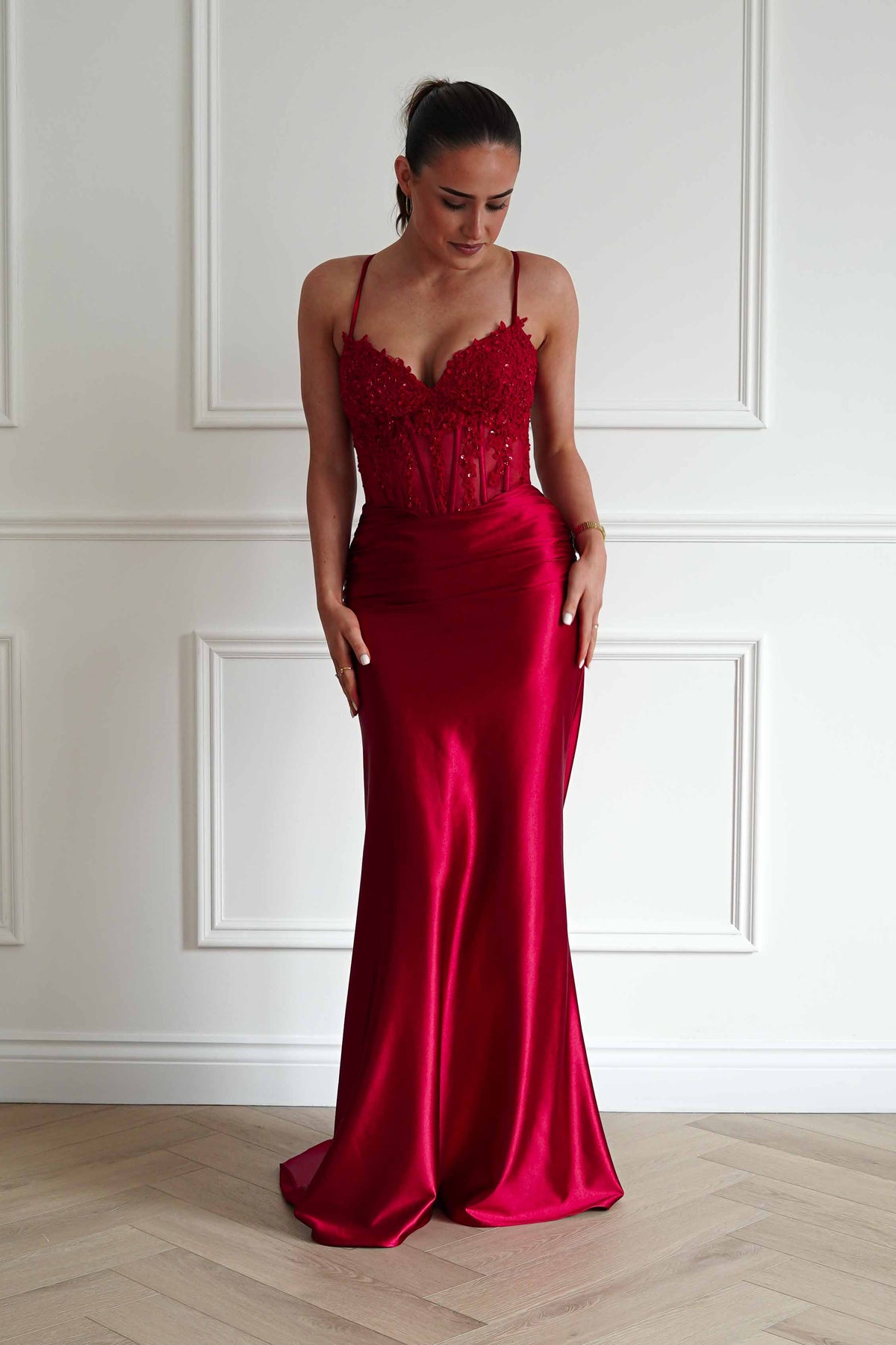 Raya Embellished Corset Gown | Red-Oh Hello Clothing