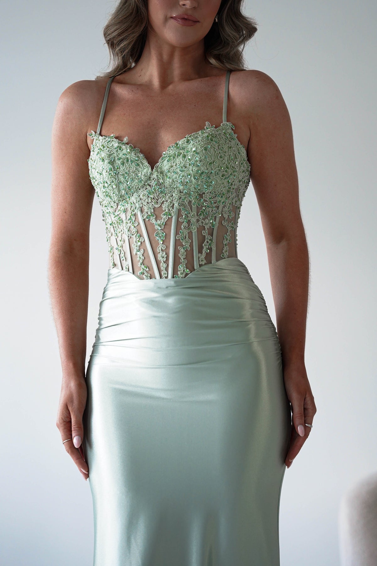 Raya Embellished Corset Gown | Sage Green-Oh Hello Clothing