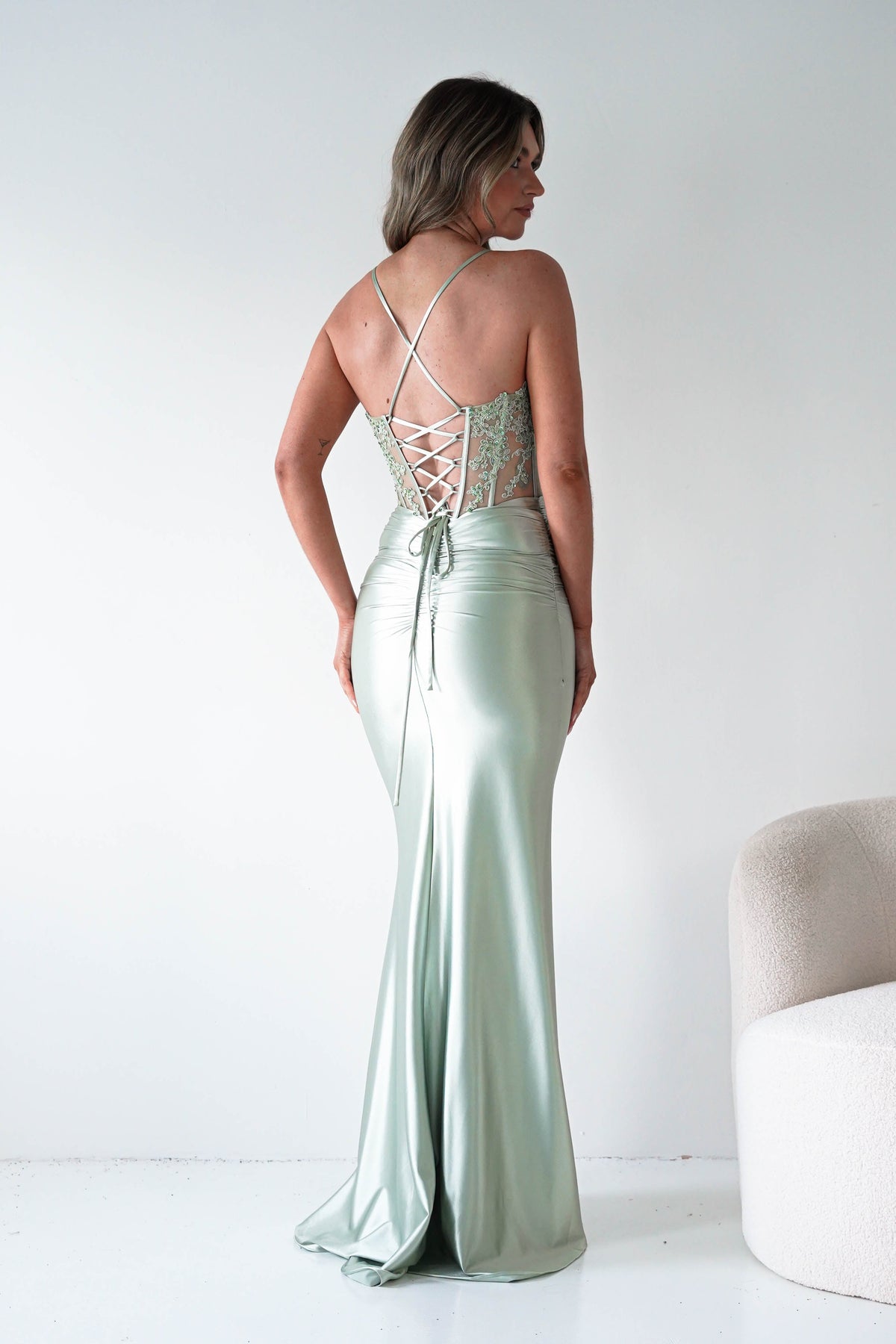 Raya Embellished Corset Gown | Sage Green-Oh Hello Clothing