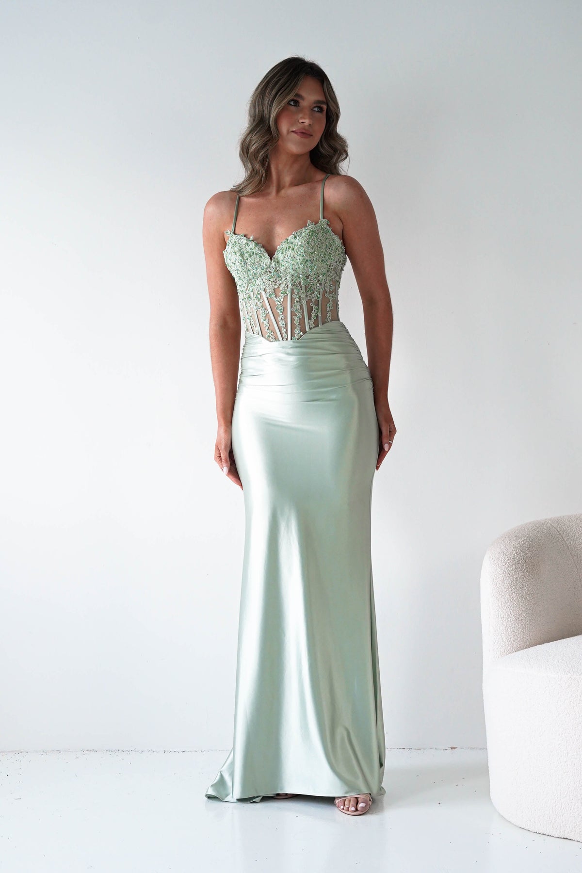 Raya Embellished Corset Gown | Sage Green-Oh Hello Clothing