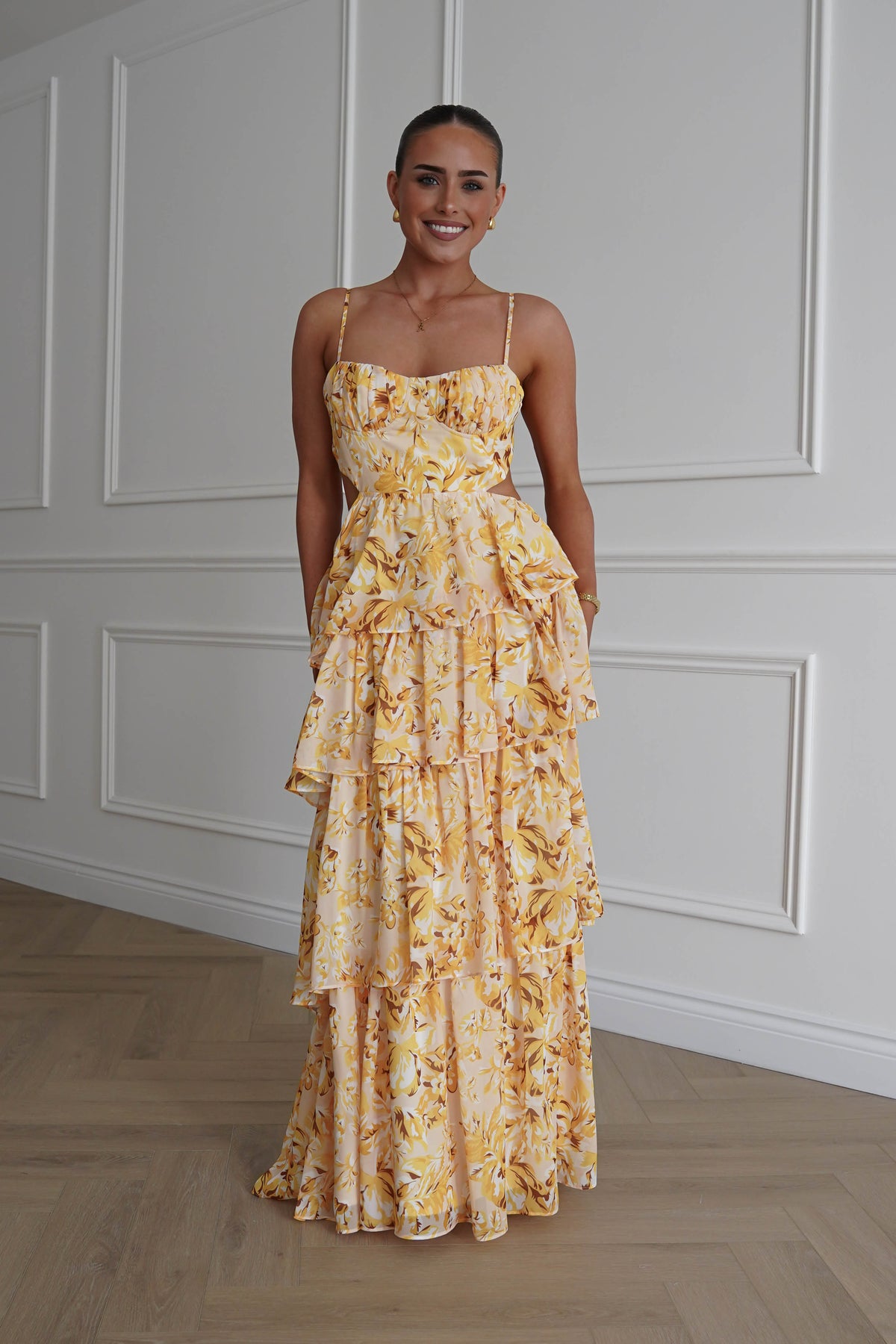 Rebecca Floral Tiered Maxi Dress | Yellow-Oh Hello Clothing