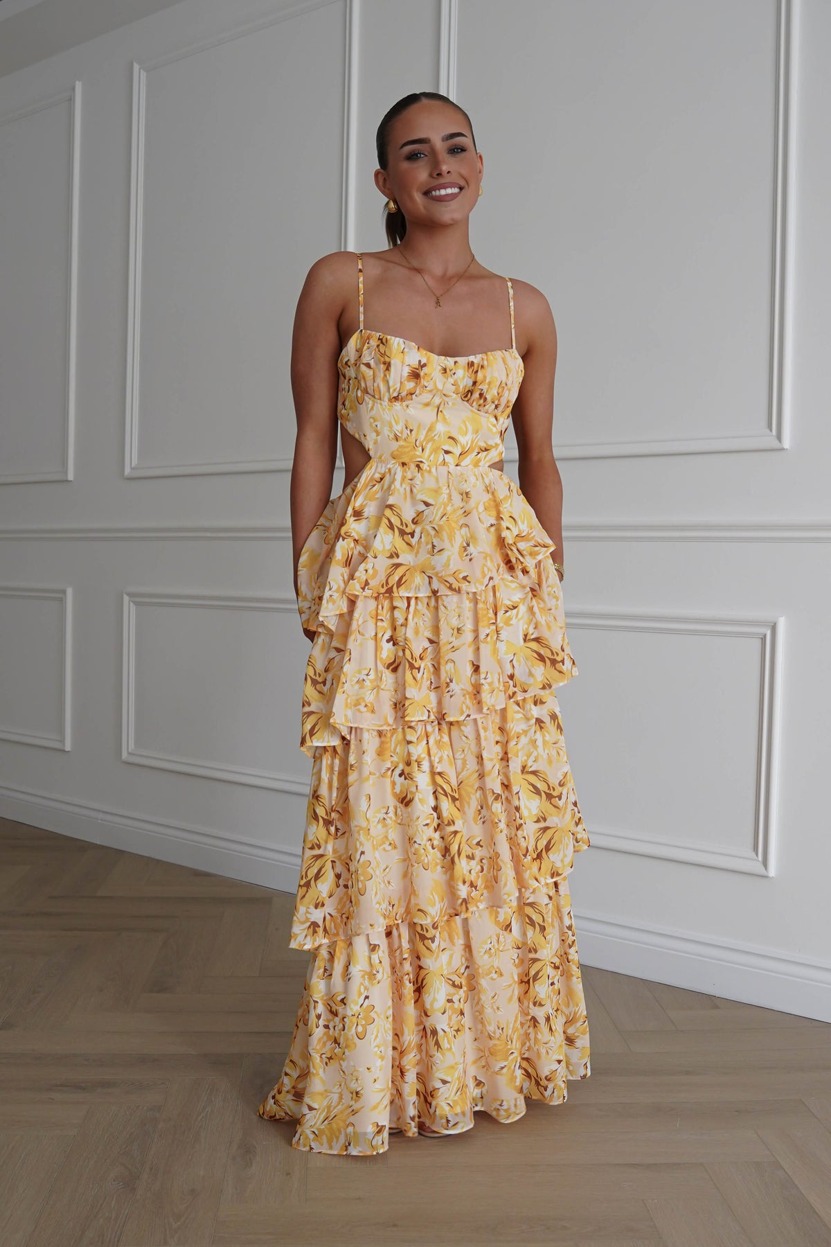 Rebecca Floral Tiered Maxi Dress | Yellow-Oh Hello Clothing