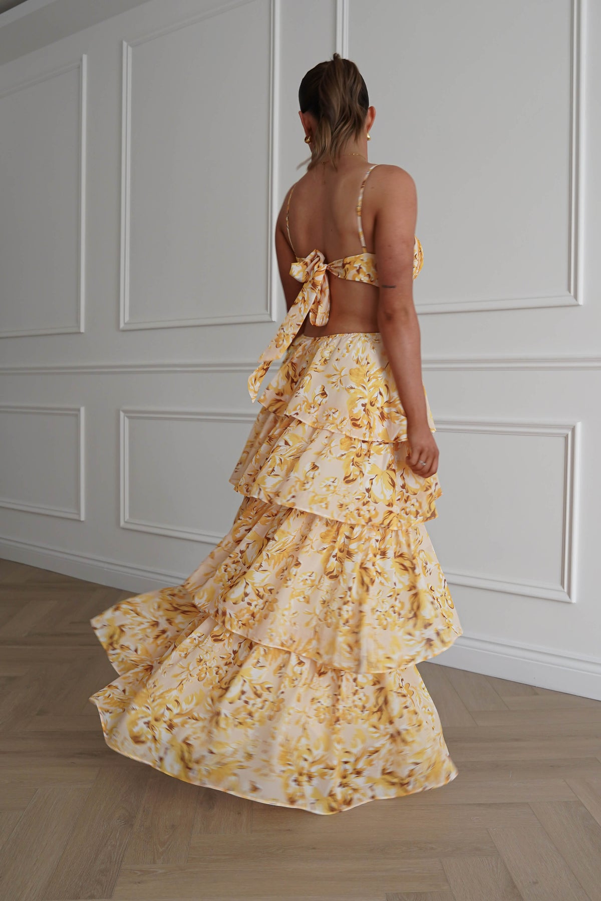 Rebecca Floral Tiered Maxi Dress | Yellow-Oh Hello Clothing