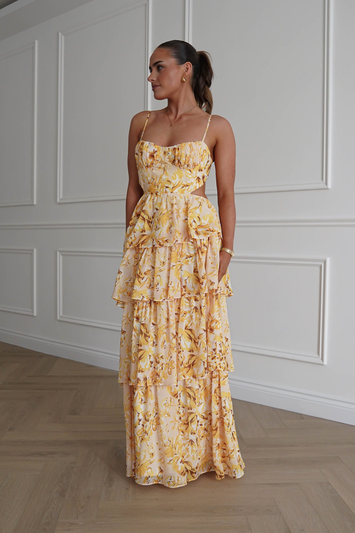 Rebecca Floral Tiered Maxi Dress | Yellow-Oh Hello Clothing