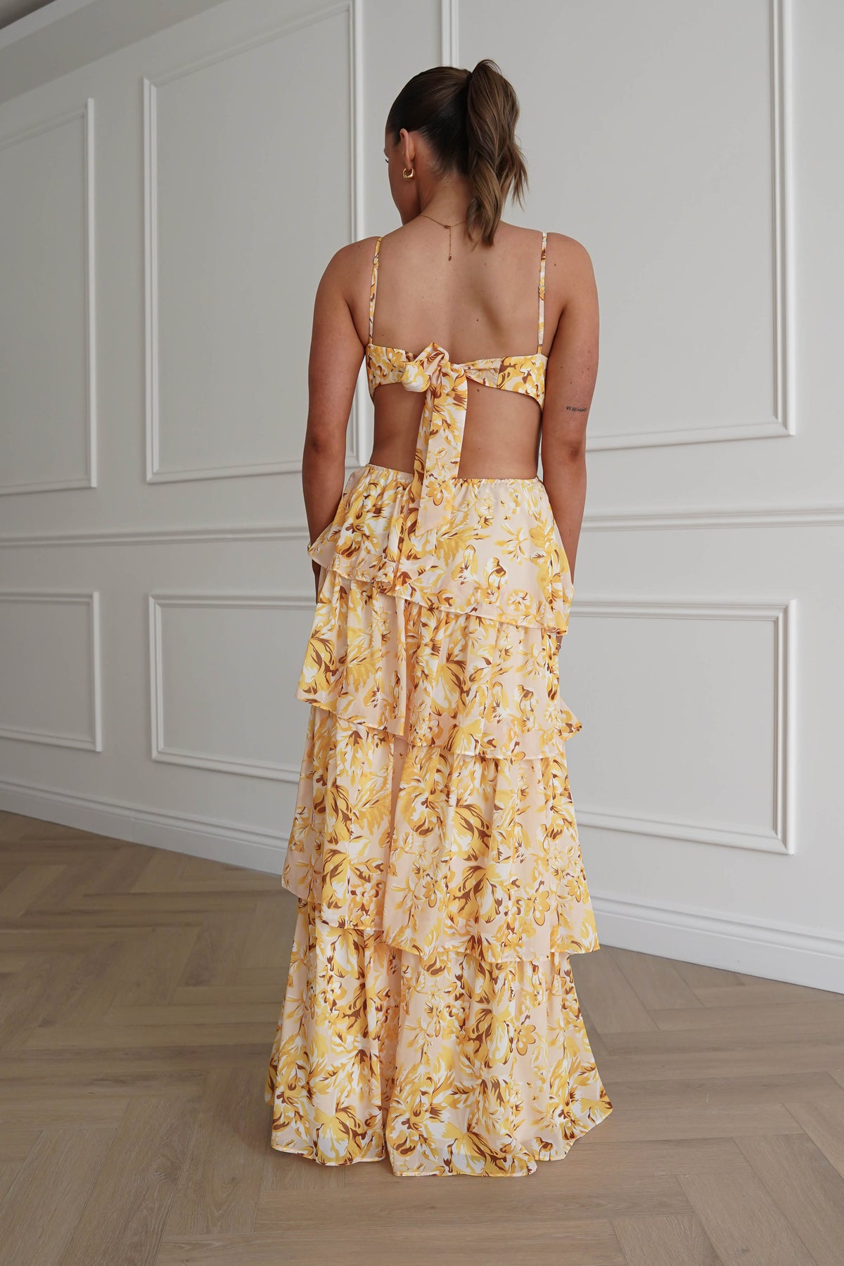 Rebecca Floral Tiered Maxi Dress | Yellow-Oh Hello Clothing