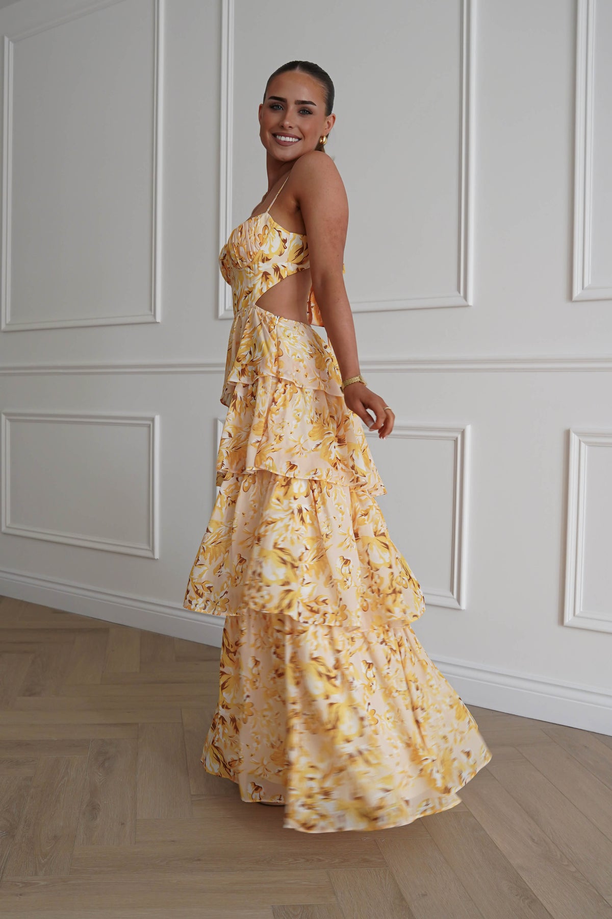 Rebecca Floral Tiered Maxi Dress | Yellow-Oh Hello Clothing