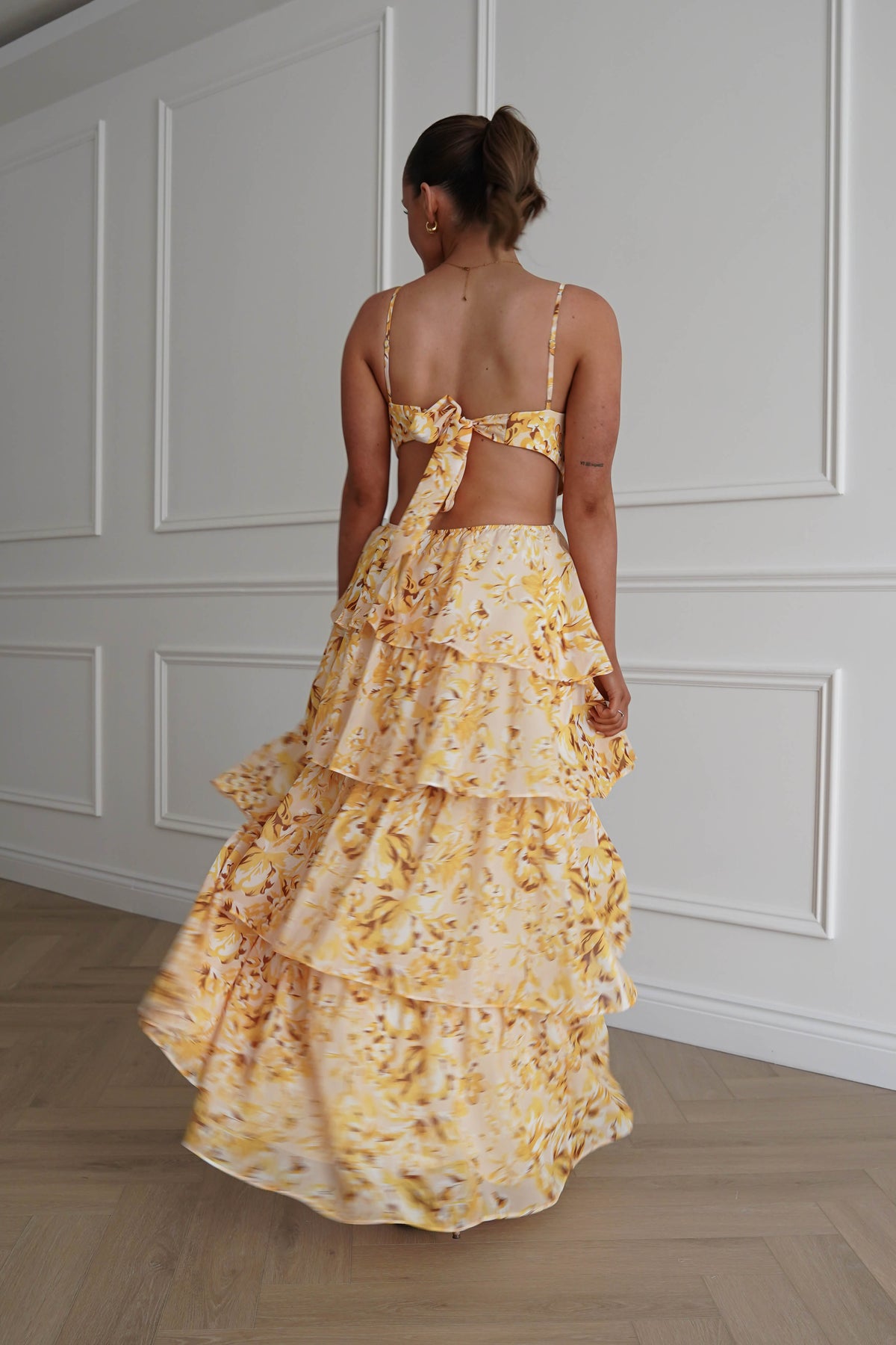 Rebecca Floral Tiered Maxi Dress | Yellow-Oh Hello Clothing