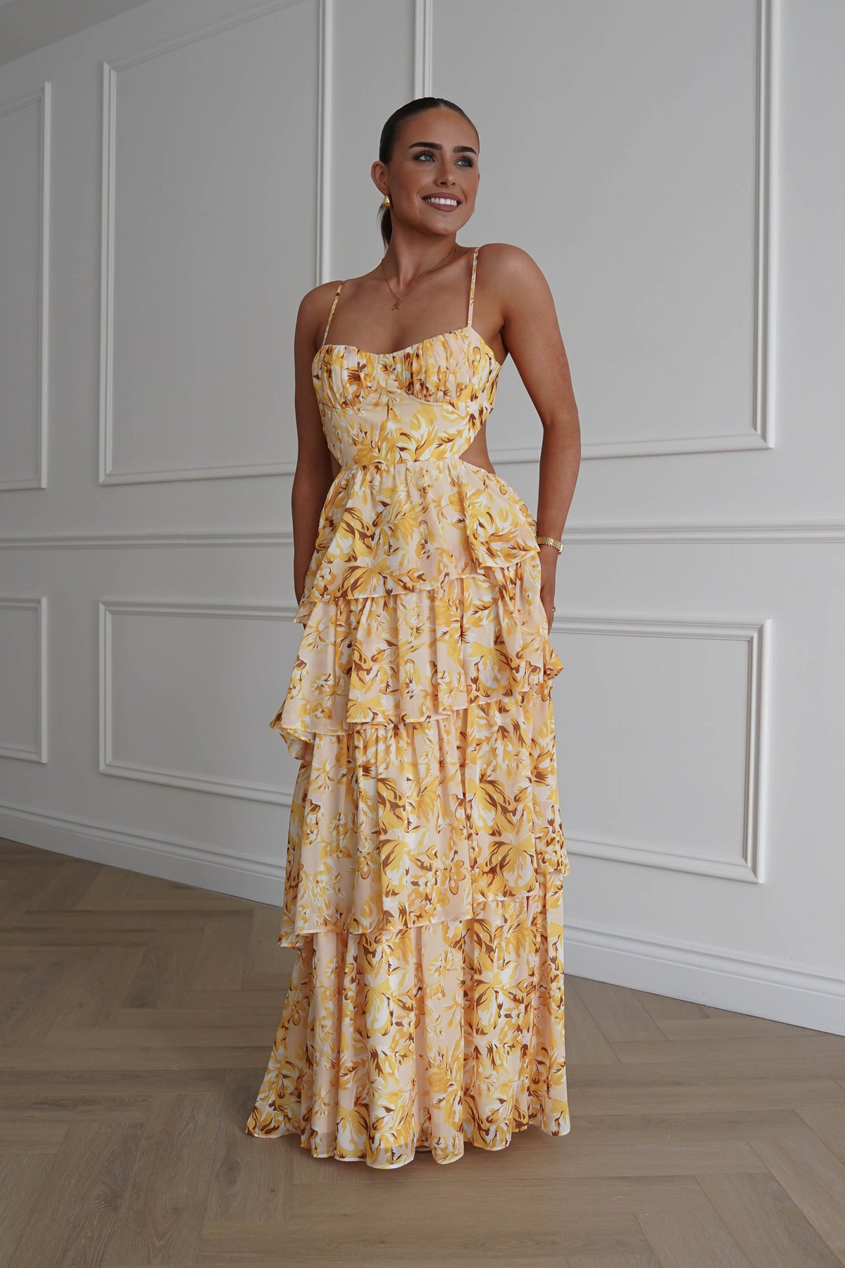Rebecca Floral Tiered Maxi Dress | Yellow-Oh Hello Clothing