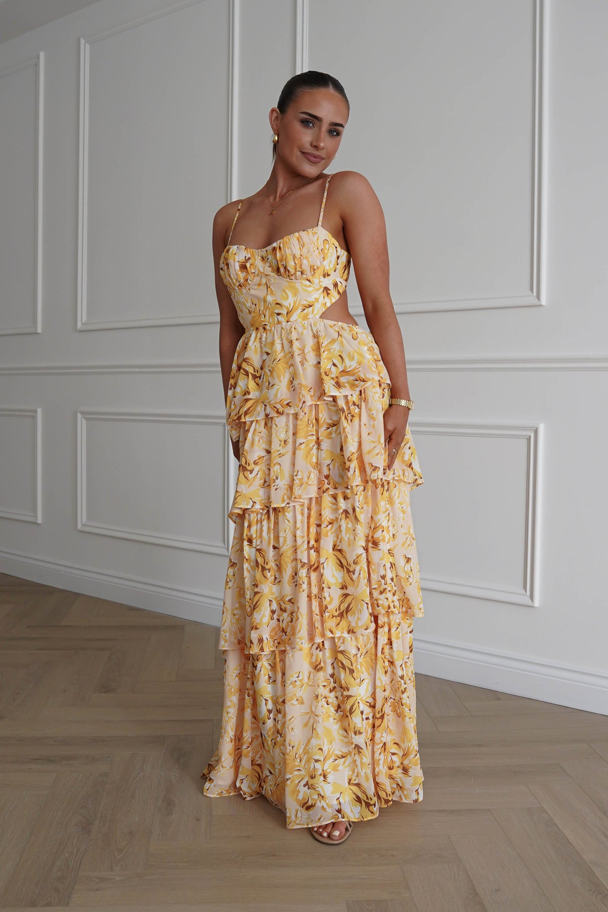 Rebecca Floral Tiered Maxi Dress | Yellow-Oh Hello Clothing