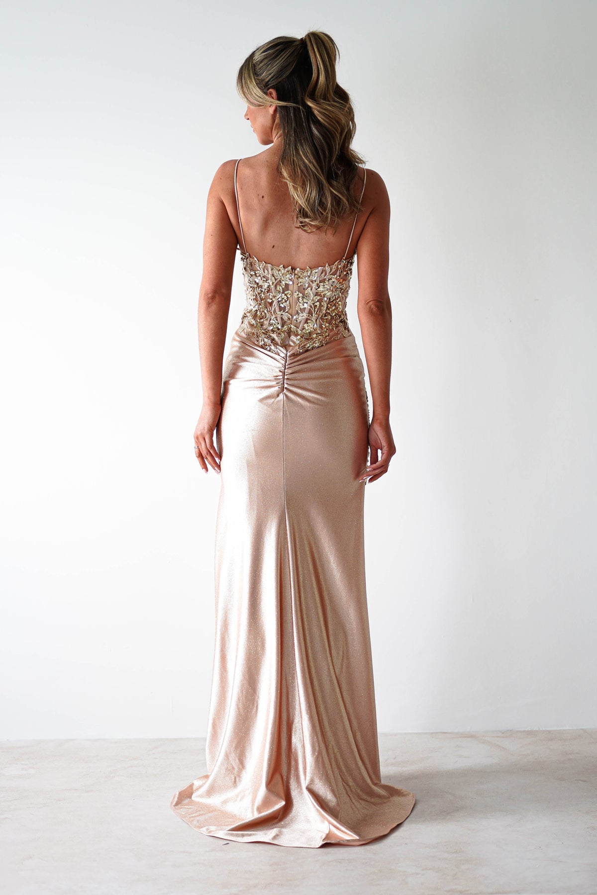 Regina Embellished Bodice Gown | Champagne/Gold-Oh Hello Clothing