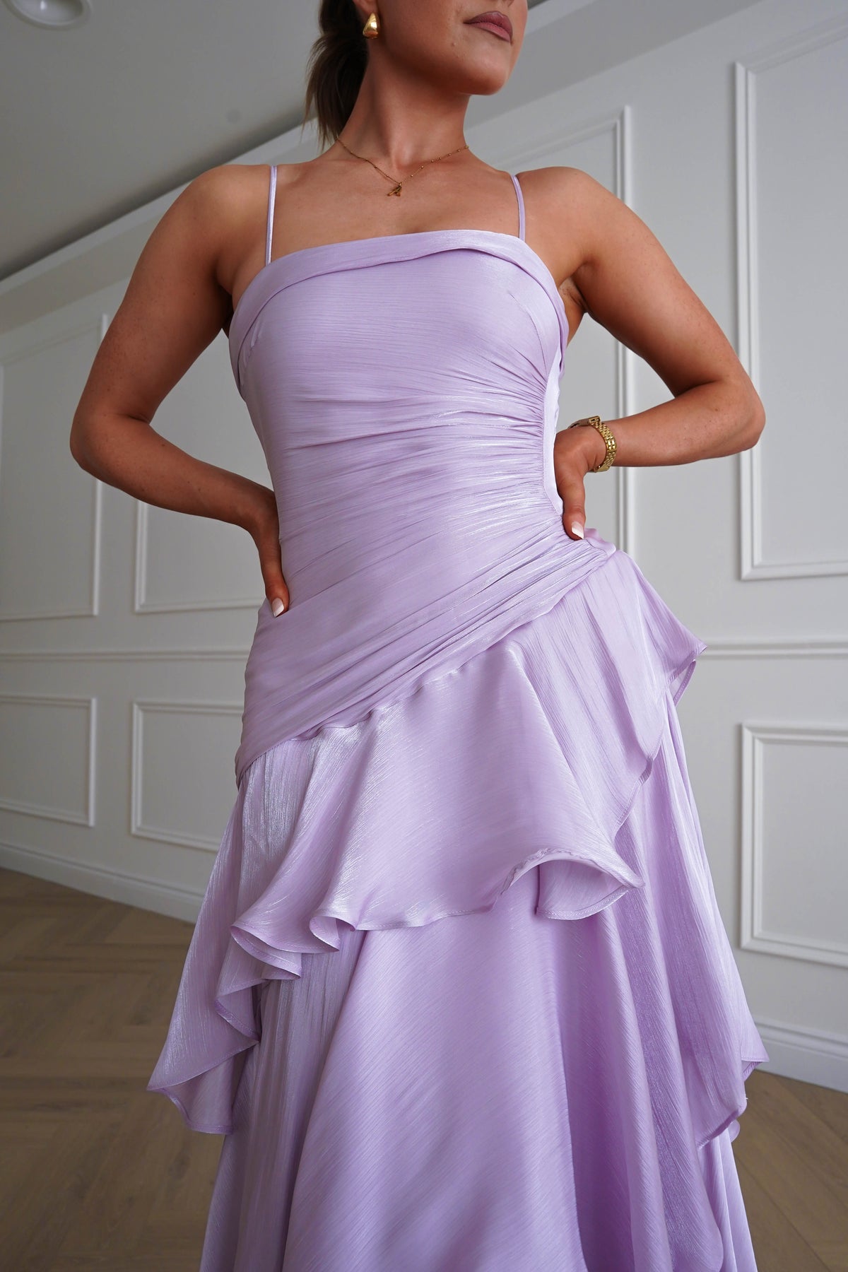 Renee Luminescent Ruffle Maxi Dress | Lilac-Oh Hello Clothing