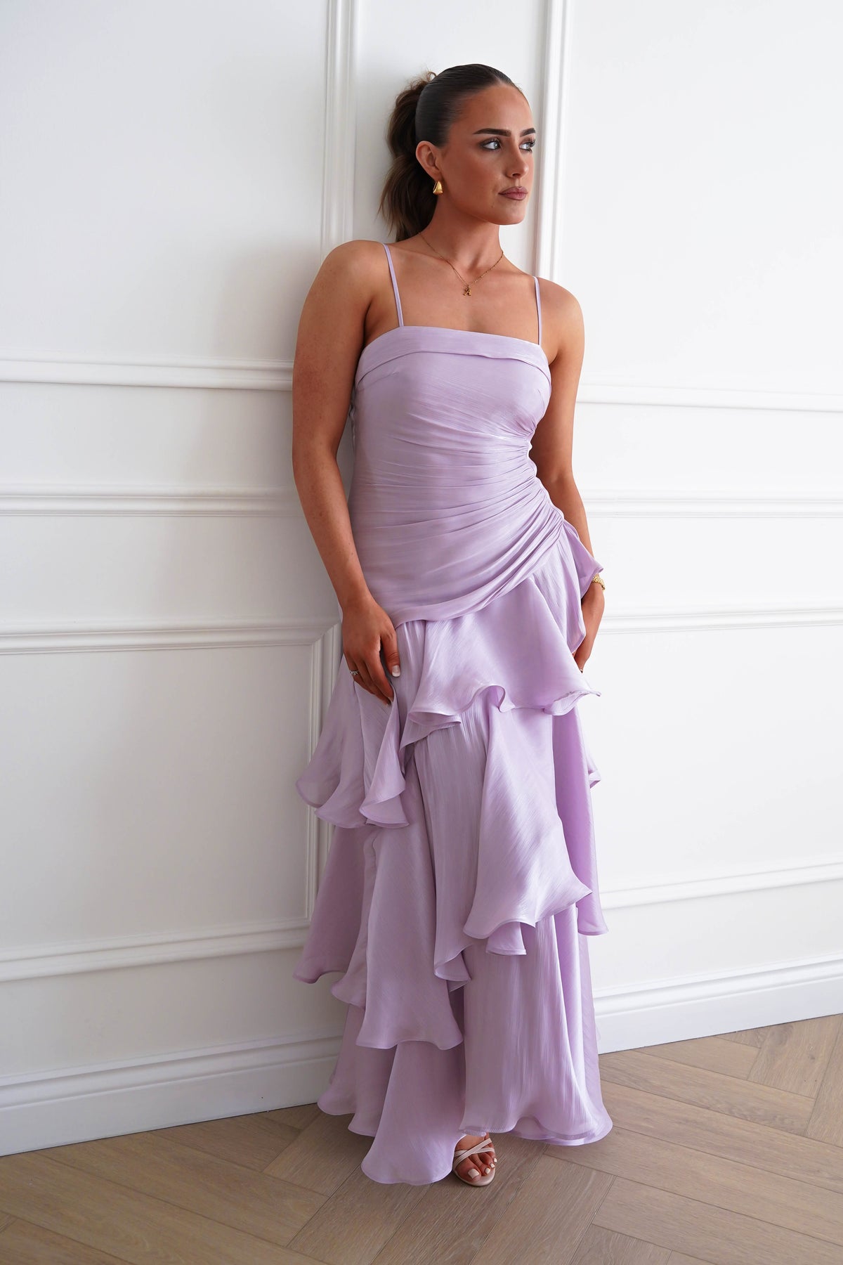 Renee Luminescent Ruffle Maxi Dress | Lilac-Oh Hello Clothing