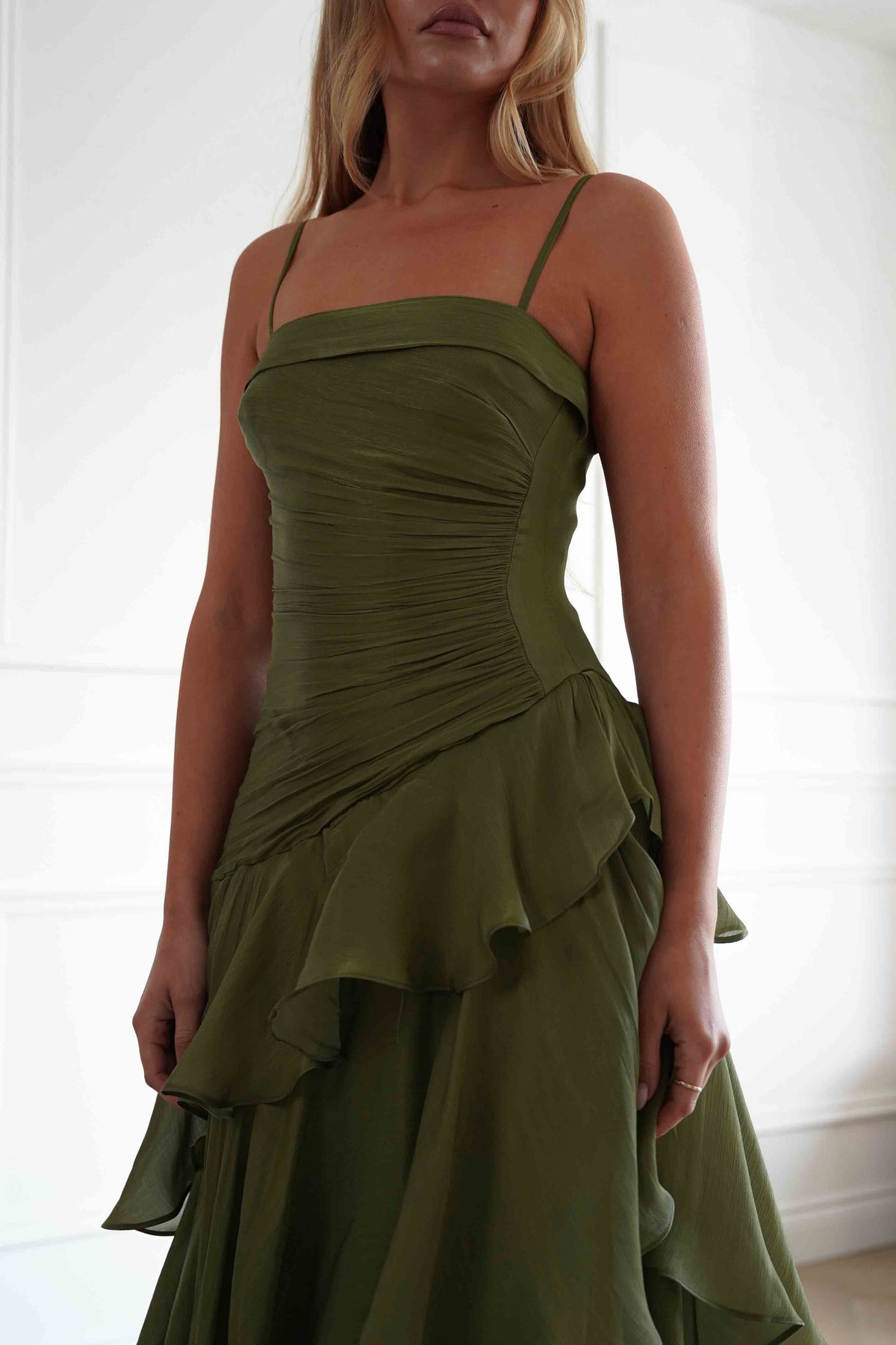 Renee Luminescent Ruffle Maxi Dress | Olive-Oh Hello Clothing