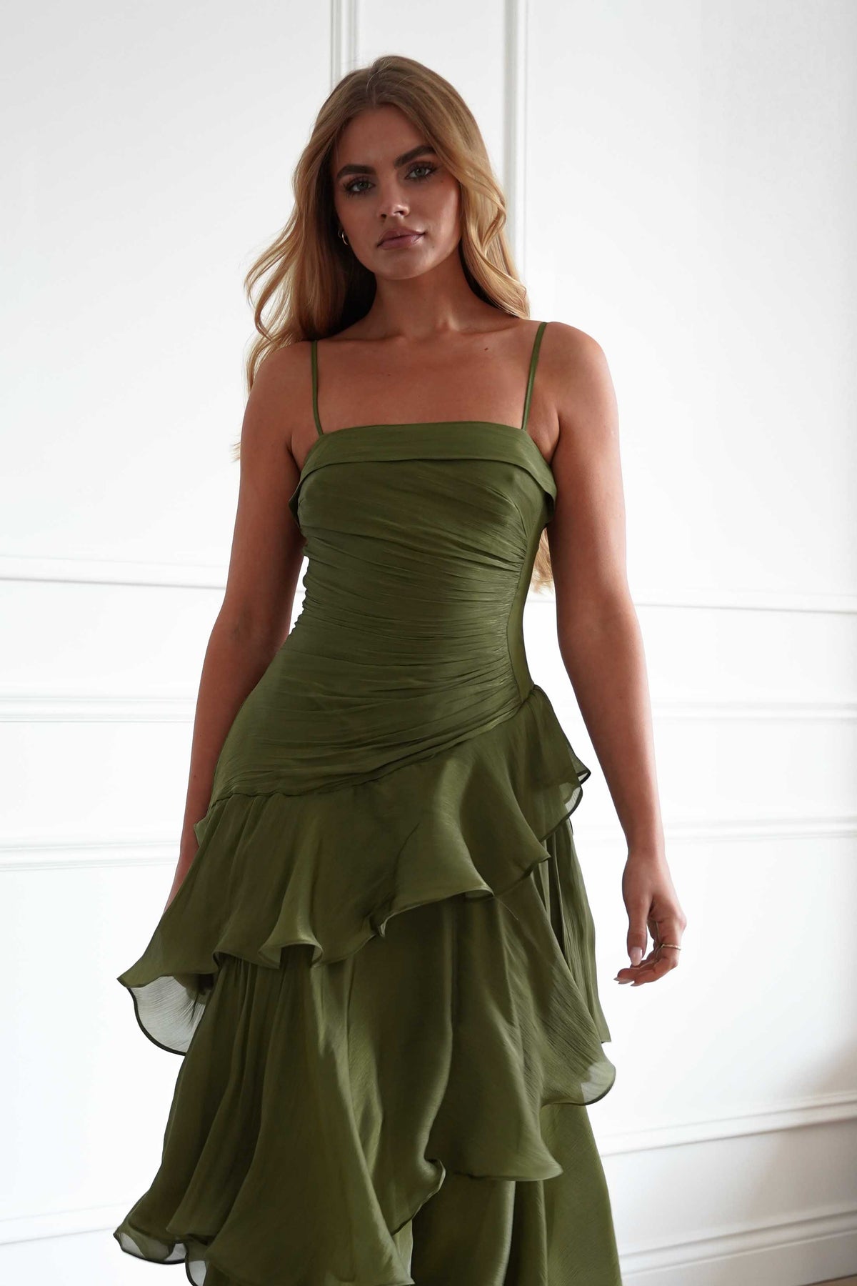 Renee Luminescent Ruffle Maxi Dress | Olive-Oh Hello Clothing