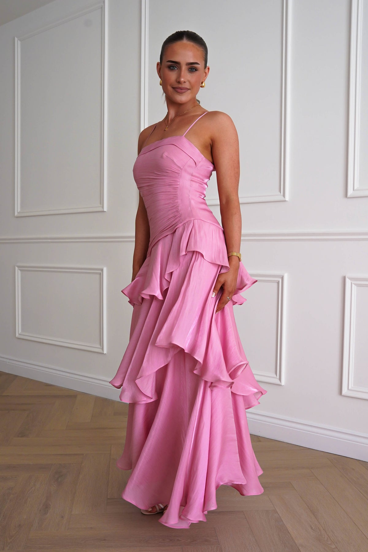 Renee Luminescent Ruffle Maxi Dress | Pink-Oh Hello Clothing