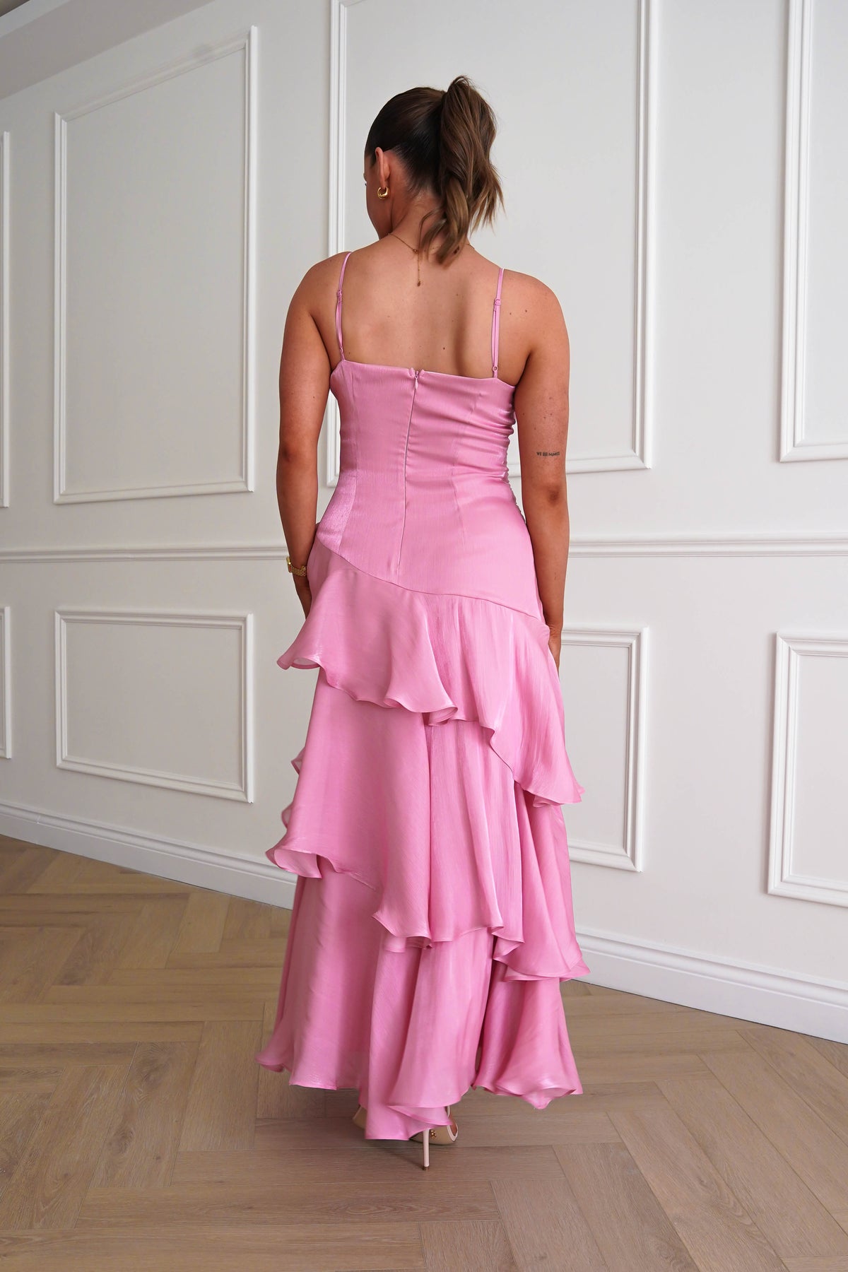 Renee Luminescent Ruffle Maxi Dress | Pink-Oh Hello Clothing