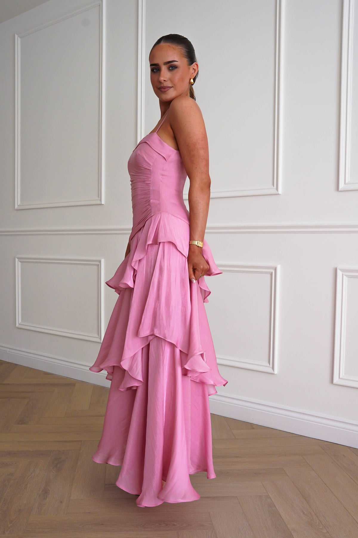 Renee Luminescent Ruffle Maxi Dress | Pink-Oh Hello Clothing