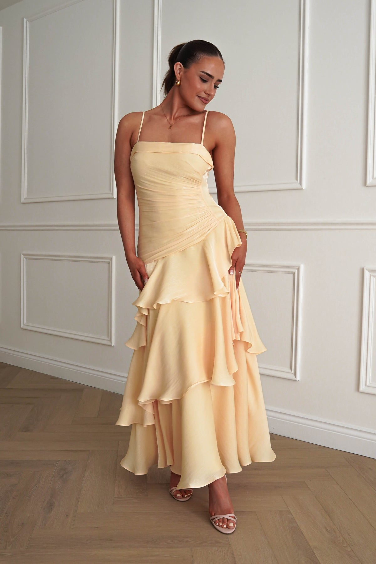 Renee Luminescent Ruffle Maxi Dress | Yellow-Oh Hello Clothing