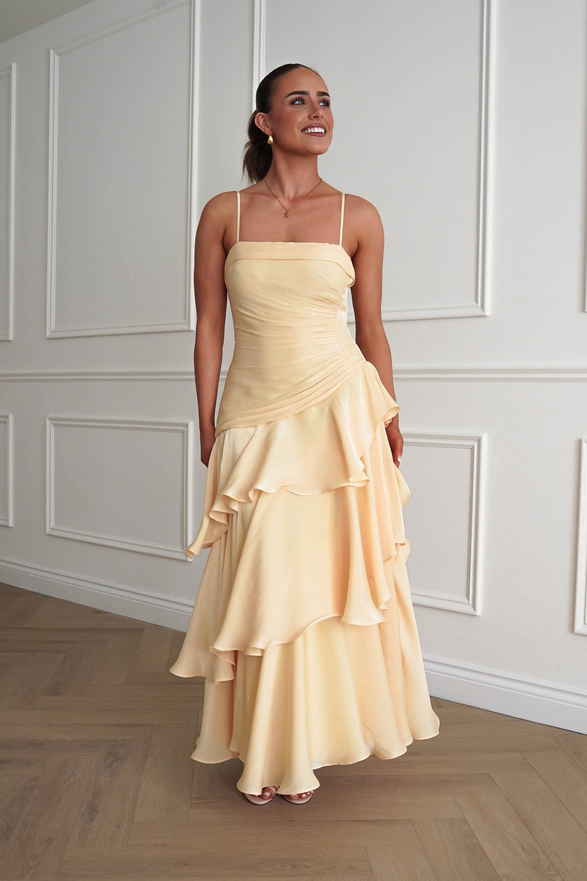Renee Luminescent Ruffle Maxi Dress | Yellow-Oh Hello Clothing