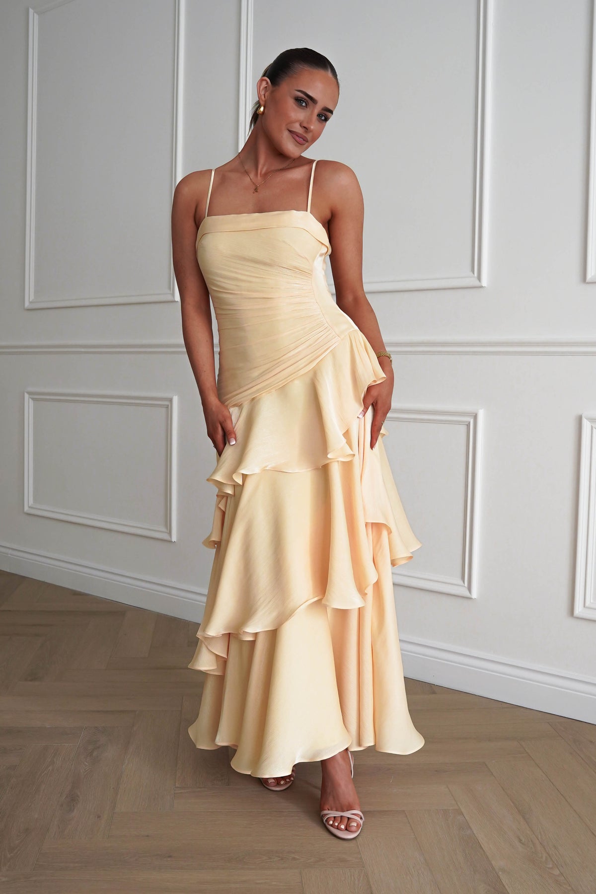 Renee Luminescent Ruffle Maxi Dress | Yellow-Oh Hello Clothing