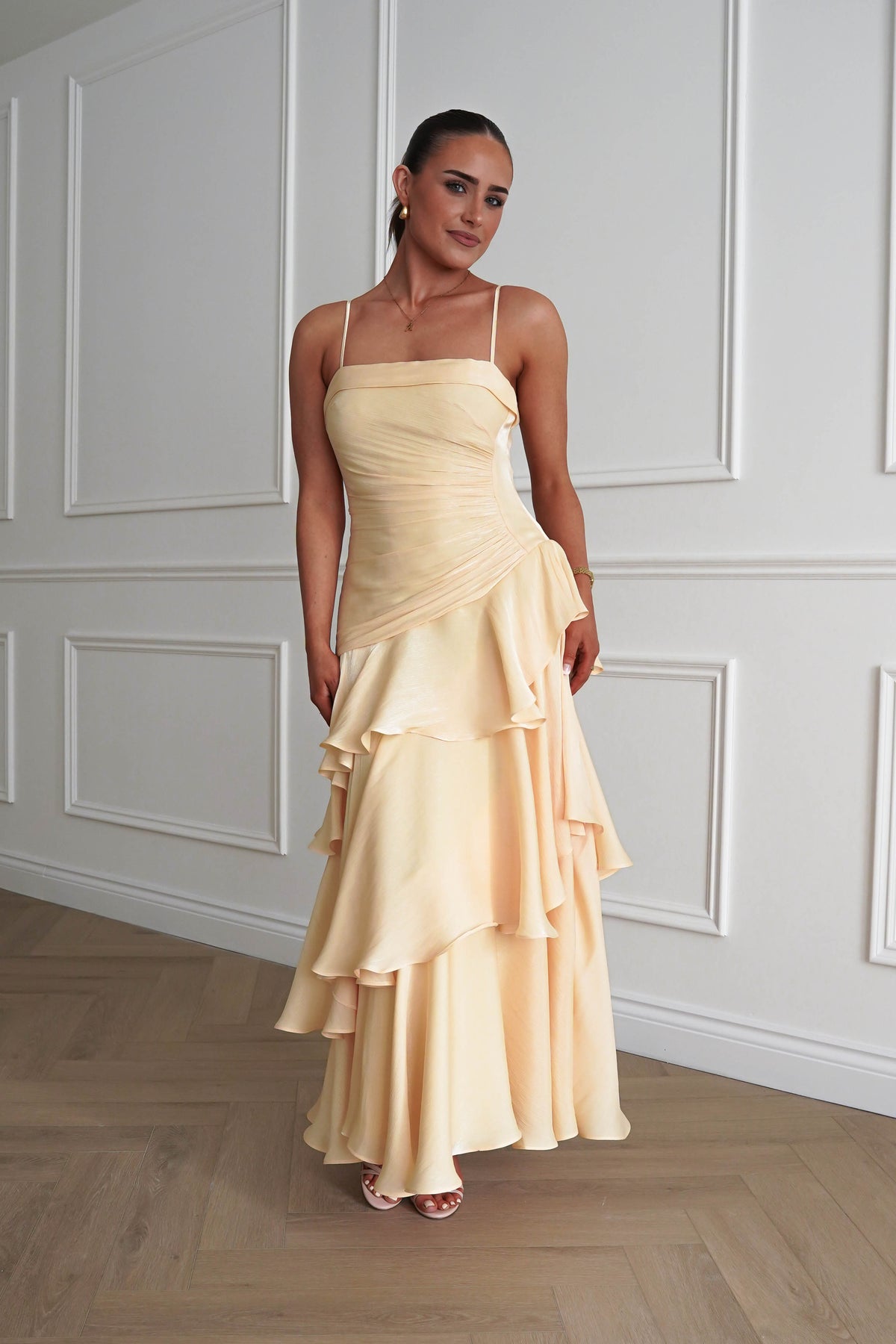 Renee Luminescent Ruffle Maxi Dress | Yellow-Oh Hello Clothing