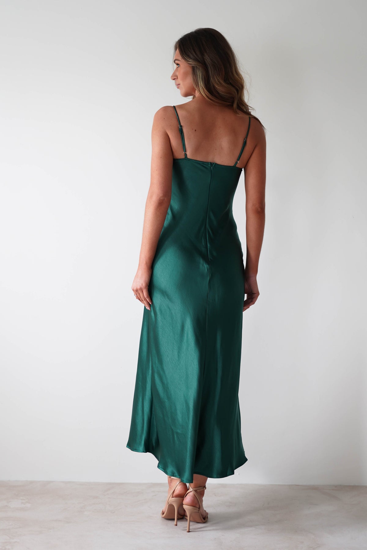Ricci Soft Satin Maxi Dress | Forest Green-Oh Hello Clothing