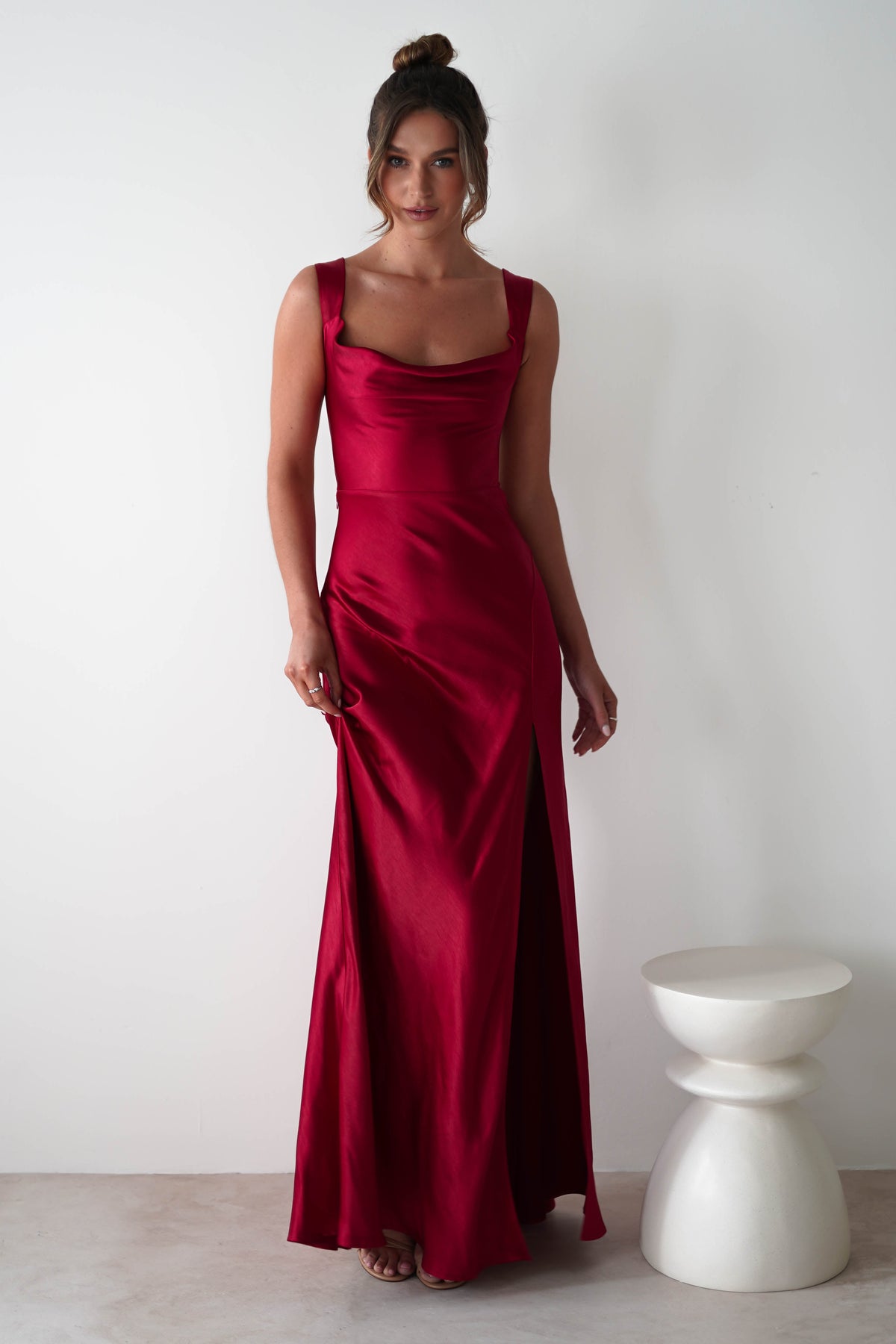 Riviera Soft Satin Maxi Gown | Berry Red-Oh Hello Clothing