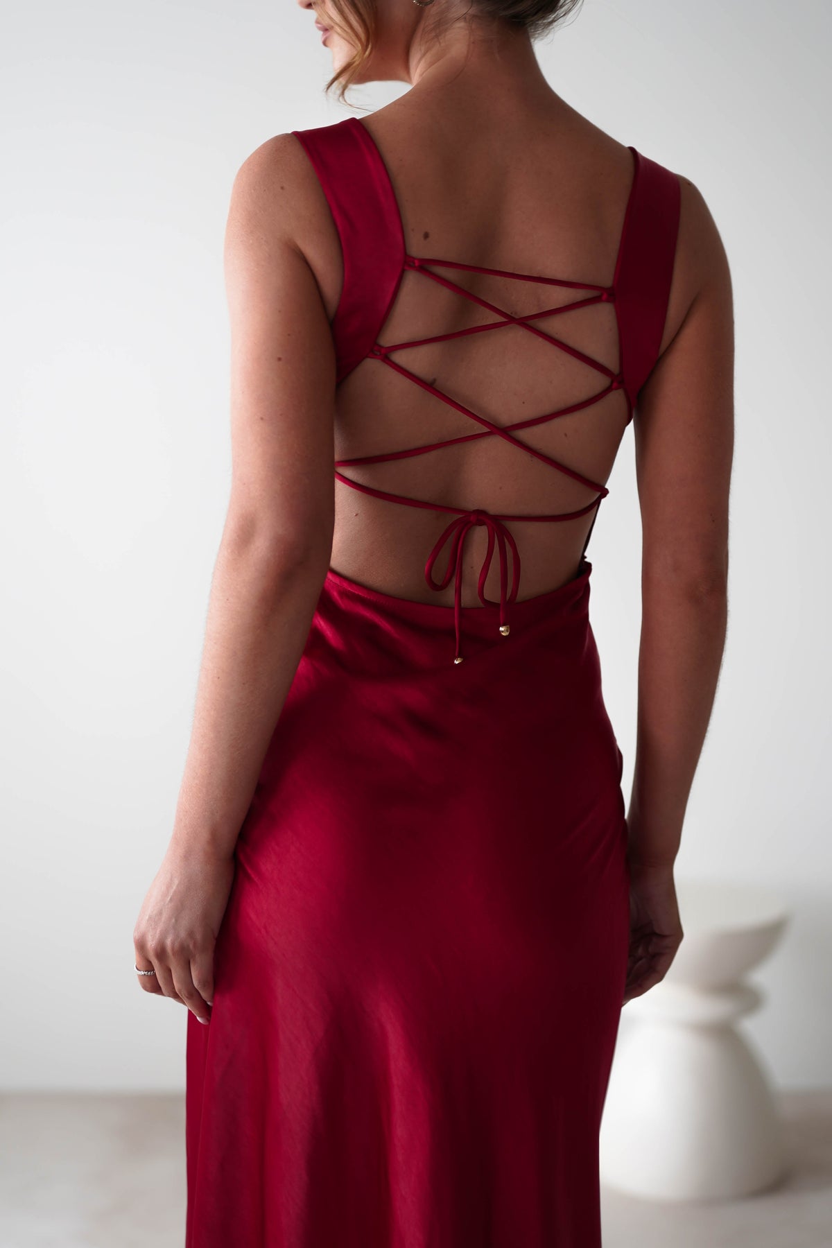 Riviera Soft Satin Maxi Gown | Berry Red-Oh Hello Clothing