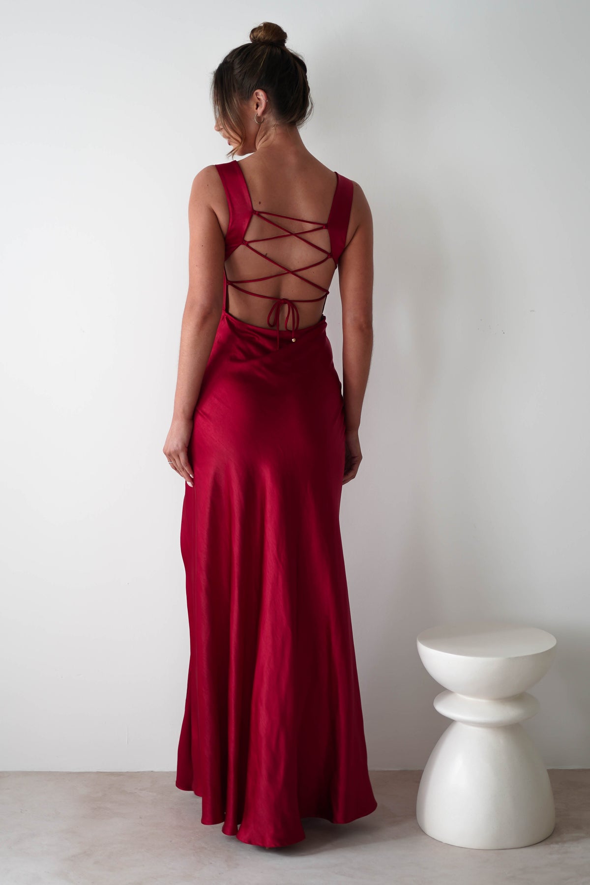 Riviera Soft Satin Maxi Gown | Berry Red-Oh Hello Clothing