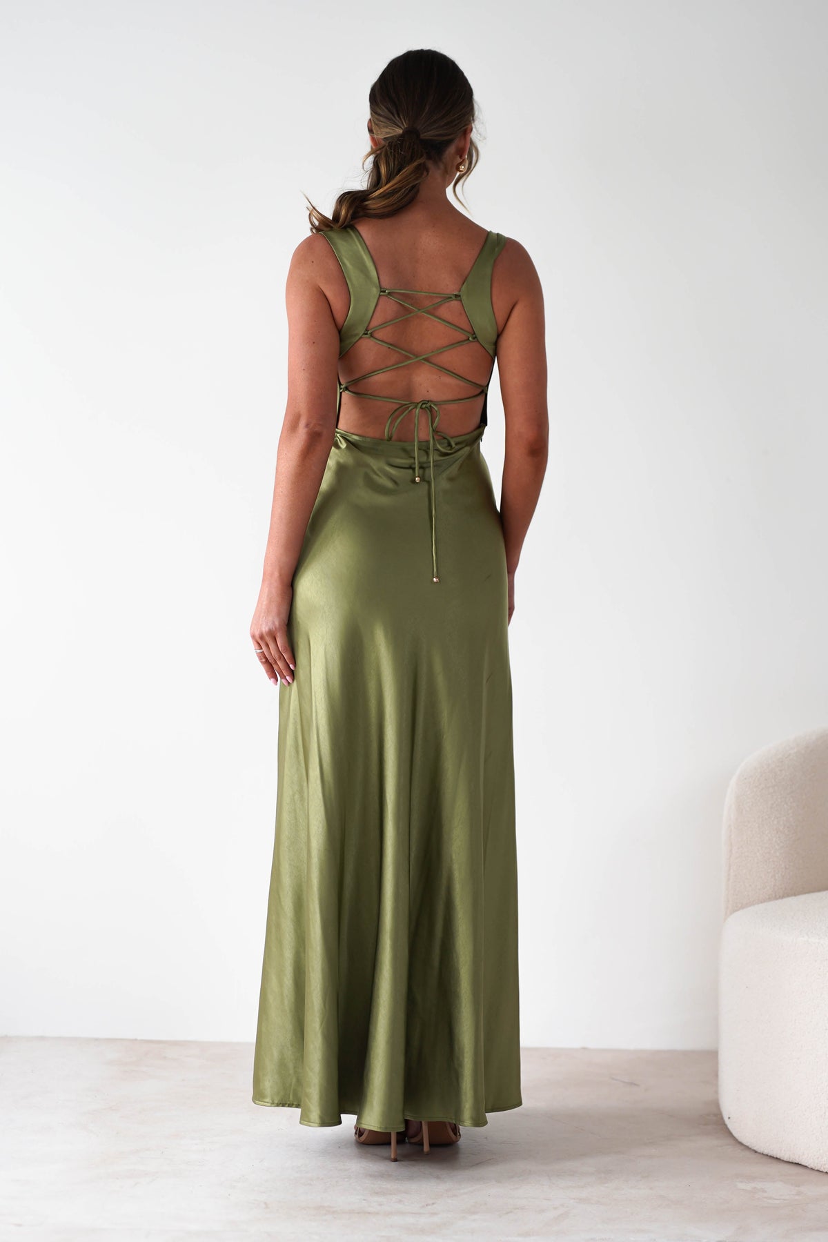 Riviera Soft Satin Maxi Gown | Olive-Oh Hello Clothing