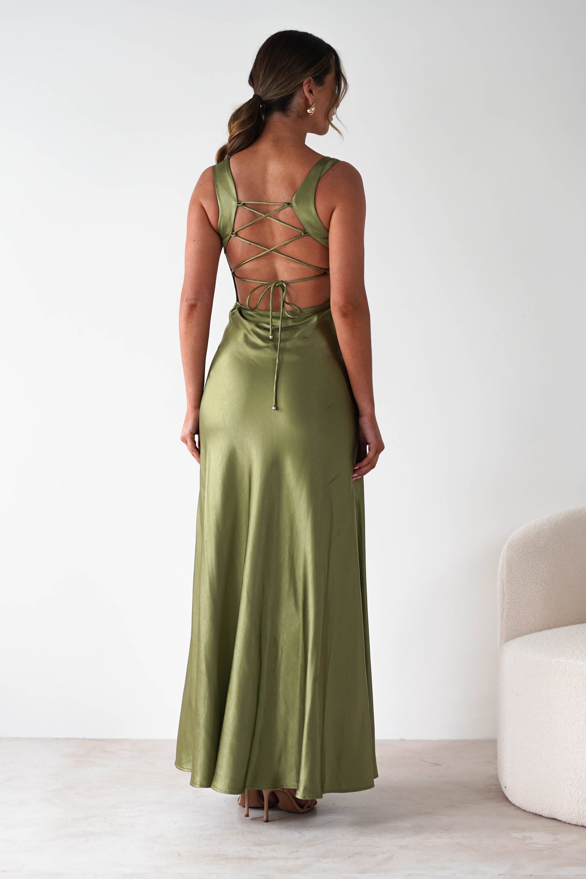 Riviera Soft Satin Maxi Gown | Olive-Oh Hello Clothing